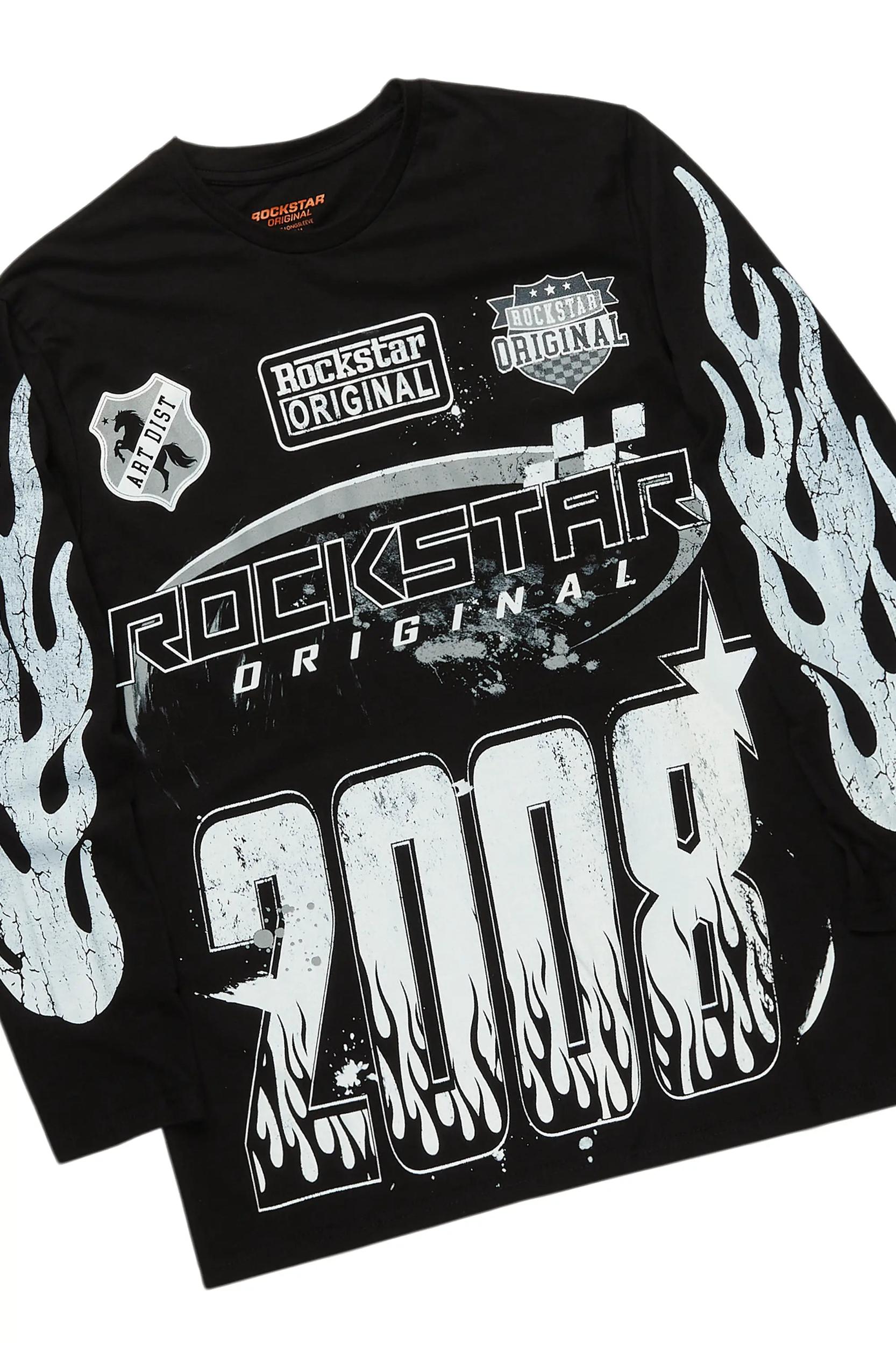 Amos Black/White Long Sleeve T-Shirt/Stacked Baggy Pant Set Male Product Image