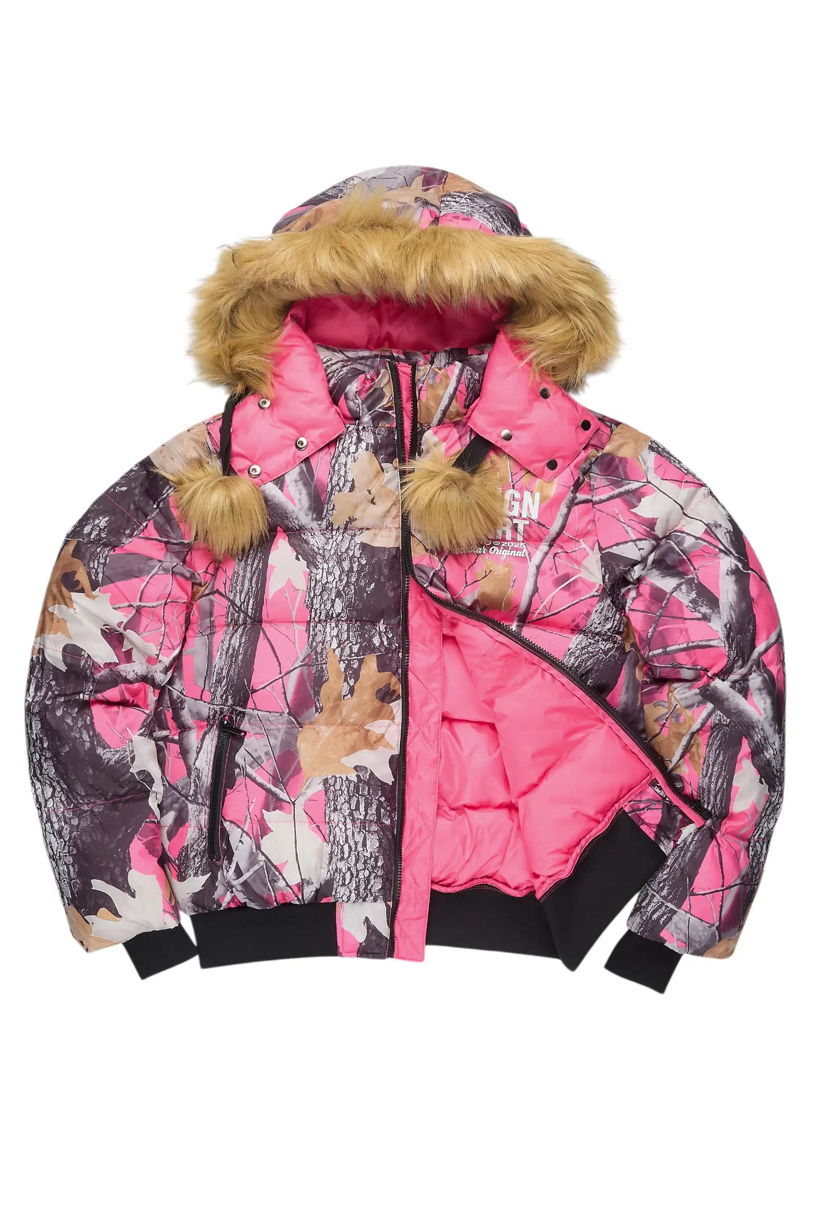 Benita Pink Tree Camo Puffer Jacket Female Product Image