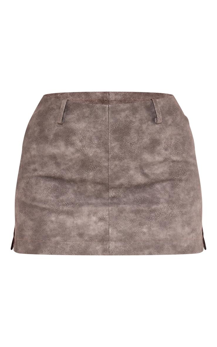 Grey Washed Faux Leather Low Rise Seam Detail Micro Mini Skirt Product Image