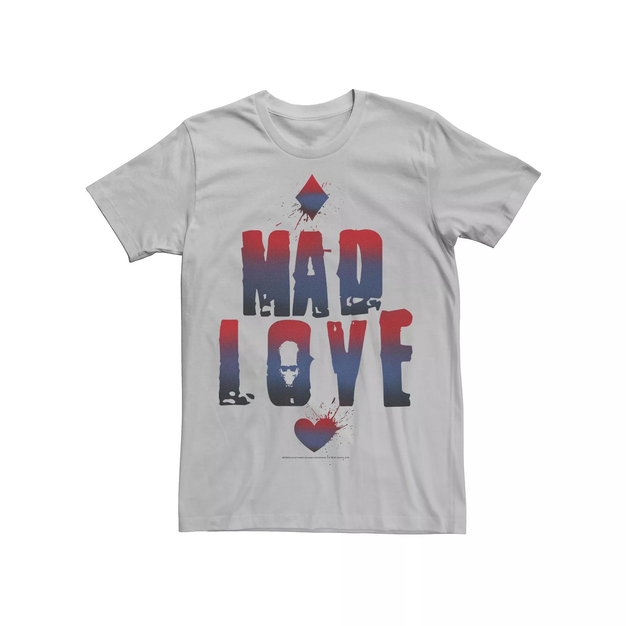 Men's Batman Mad Love Gradient Text Tee, Size: Small, Silver Product Image
