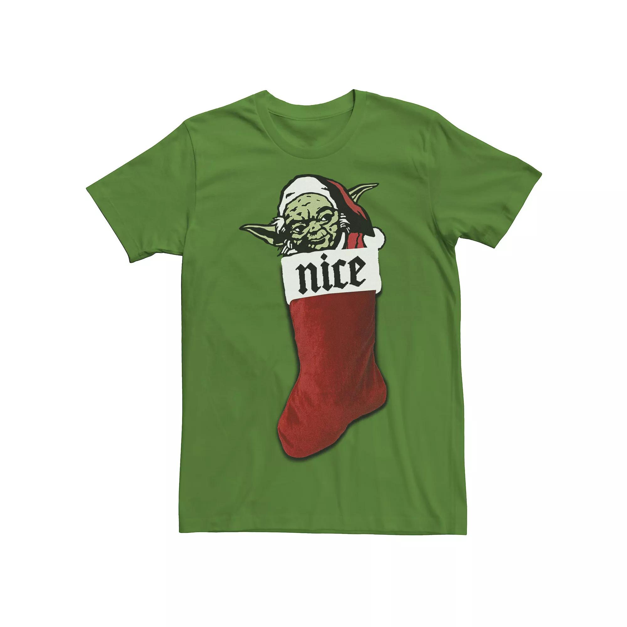 Men's Star Wars Xmas Stocking Nice Yoda Christmas Tee,  Product Image