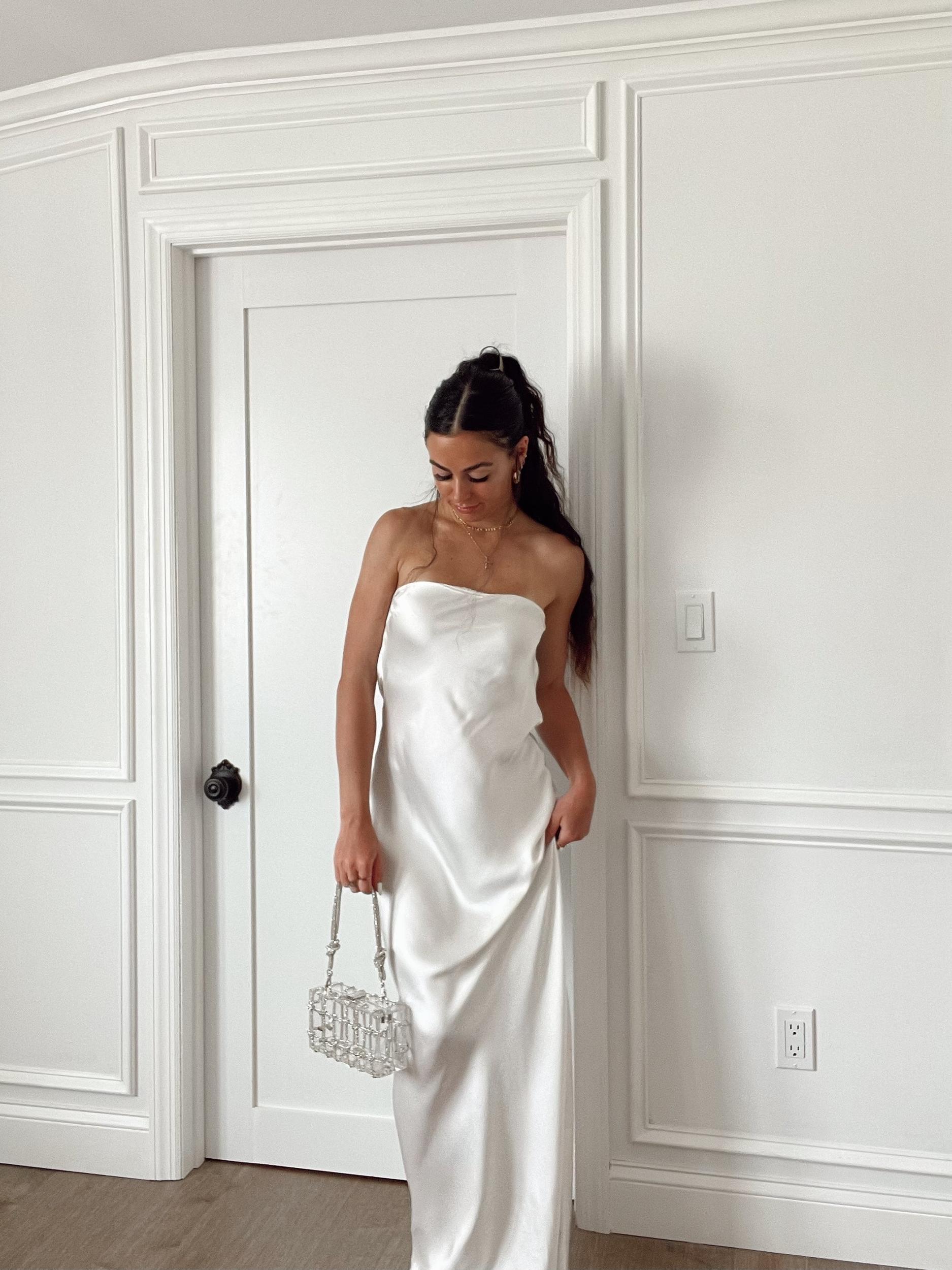 FINAL SALE WeWoreWhat | Strapless Silky Maxi Dress | White Product Image