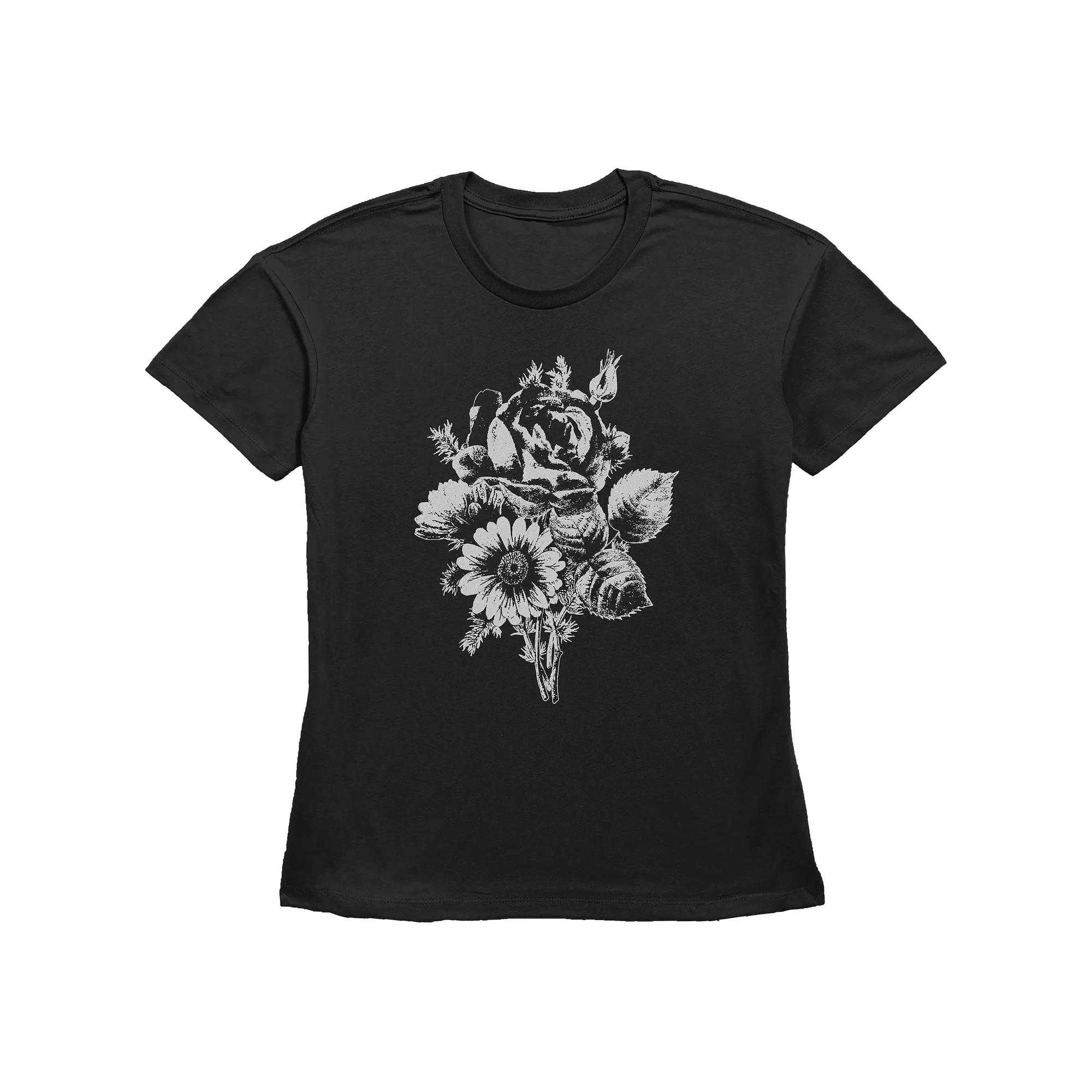 Women's Fifth Sun Black and White Flowers Bouquet Graphic Tee, Girl's,  Product Image