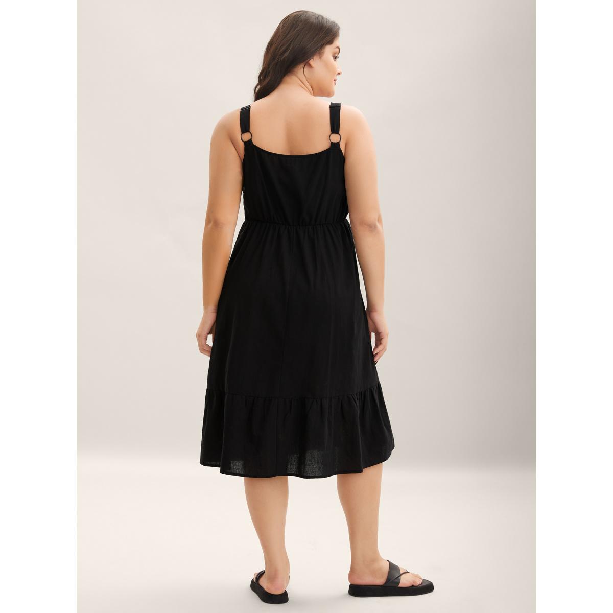 Plus Size Cotton Crochet Floral Stretchy Waist Midi Dress Black Women Non Sleeveless Curvy BloomChic 30/6X Product Image