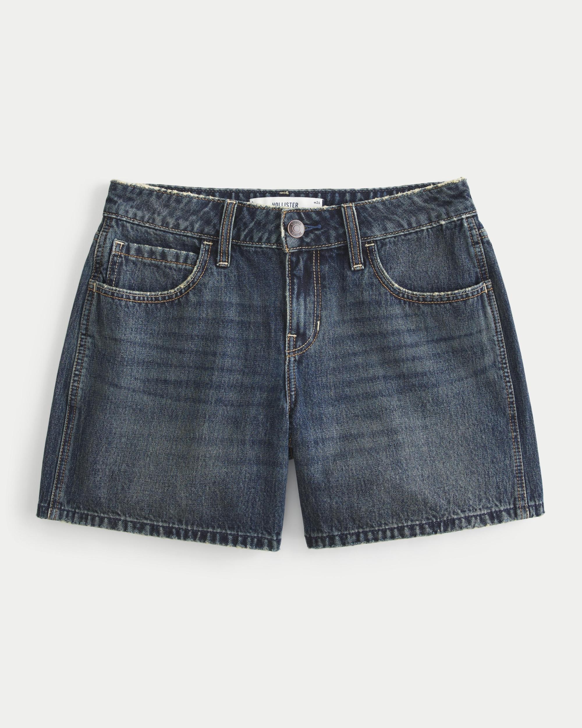 Low-Rise Dark Wash Baggy Denim Shorts 5" Product Image