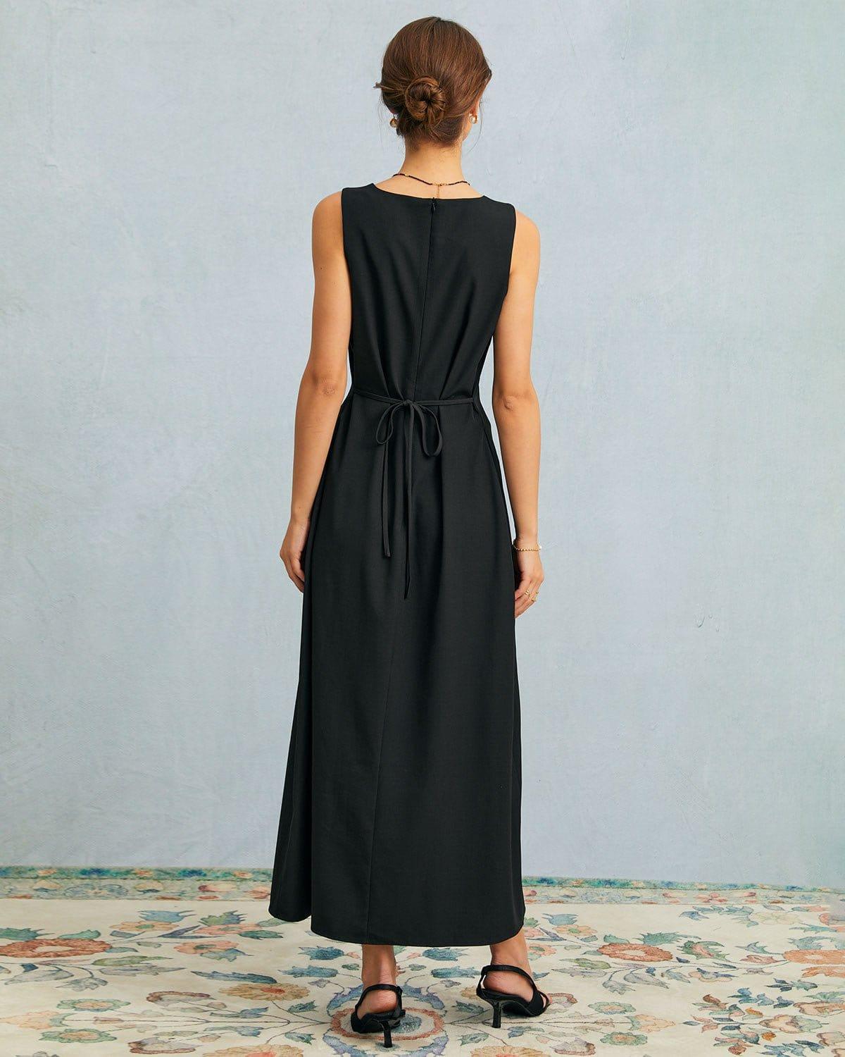 The Black U Neck Tie Back Sleeveless Maxi Dress Product Image