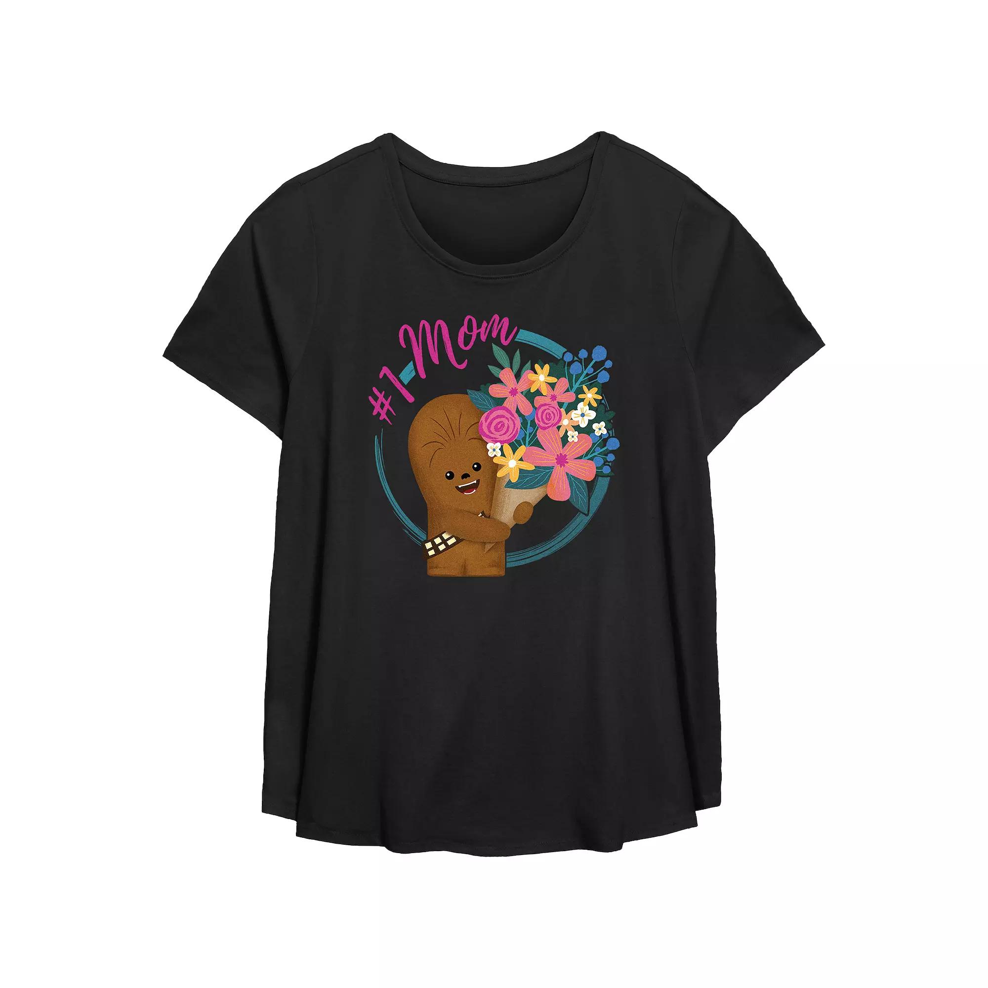Plus Size Star Wars #1 Mom Scoop Hem Flowy Graphic Tee, Women's, Size: 4XL, Black Product Image