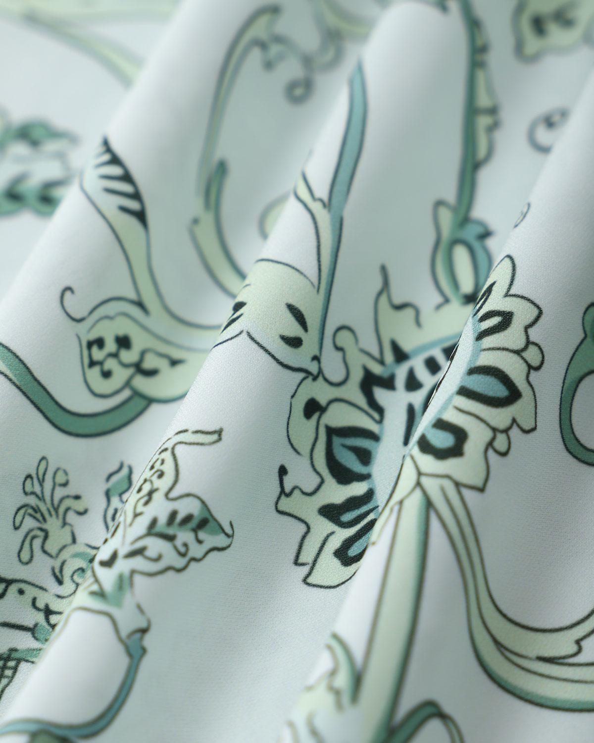 Green Floral Square Neck Ruched Midi Dress Product Image