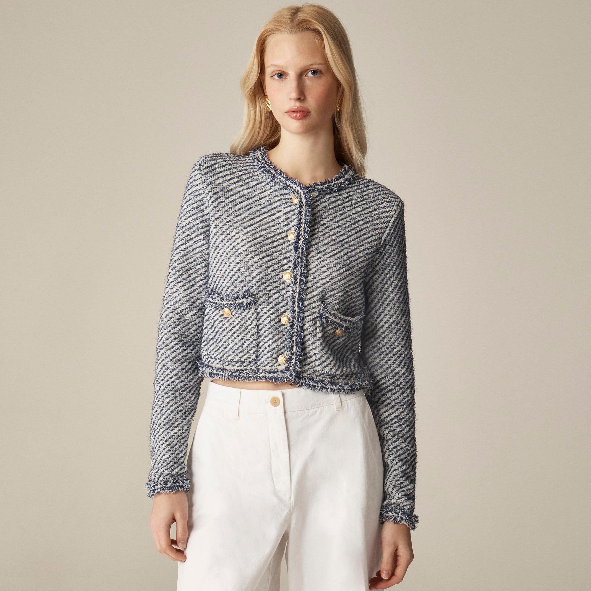 Collection cropped lady jacket in textured cotton Product Image