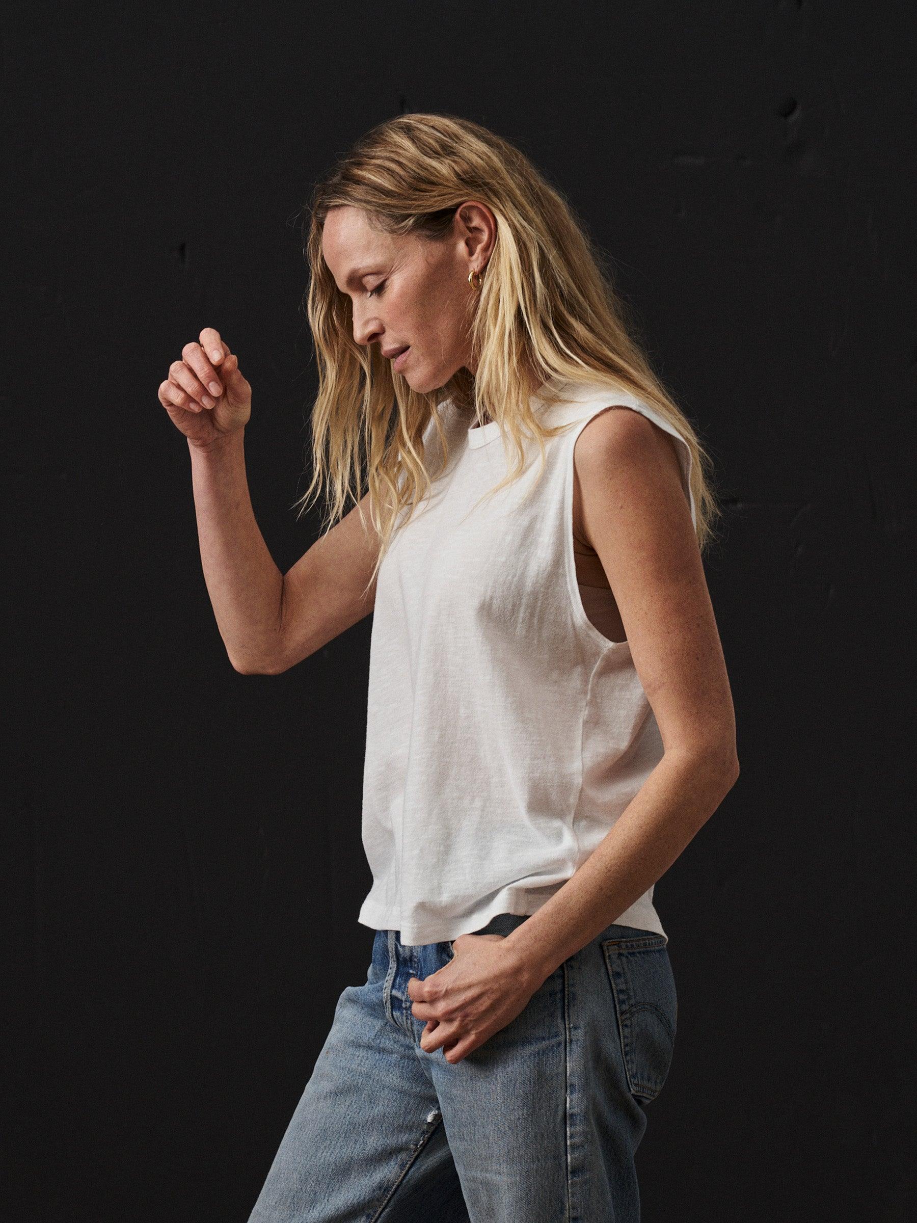 White Slub Muscle Tank Product Image