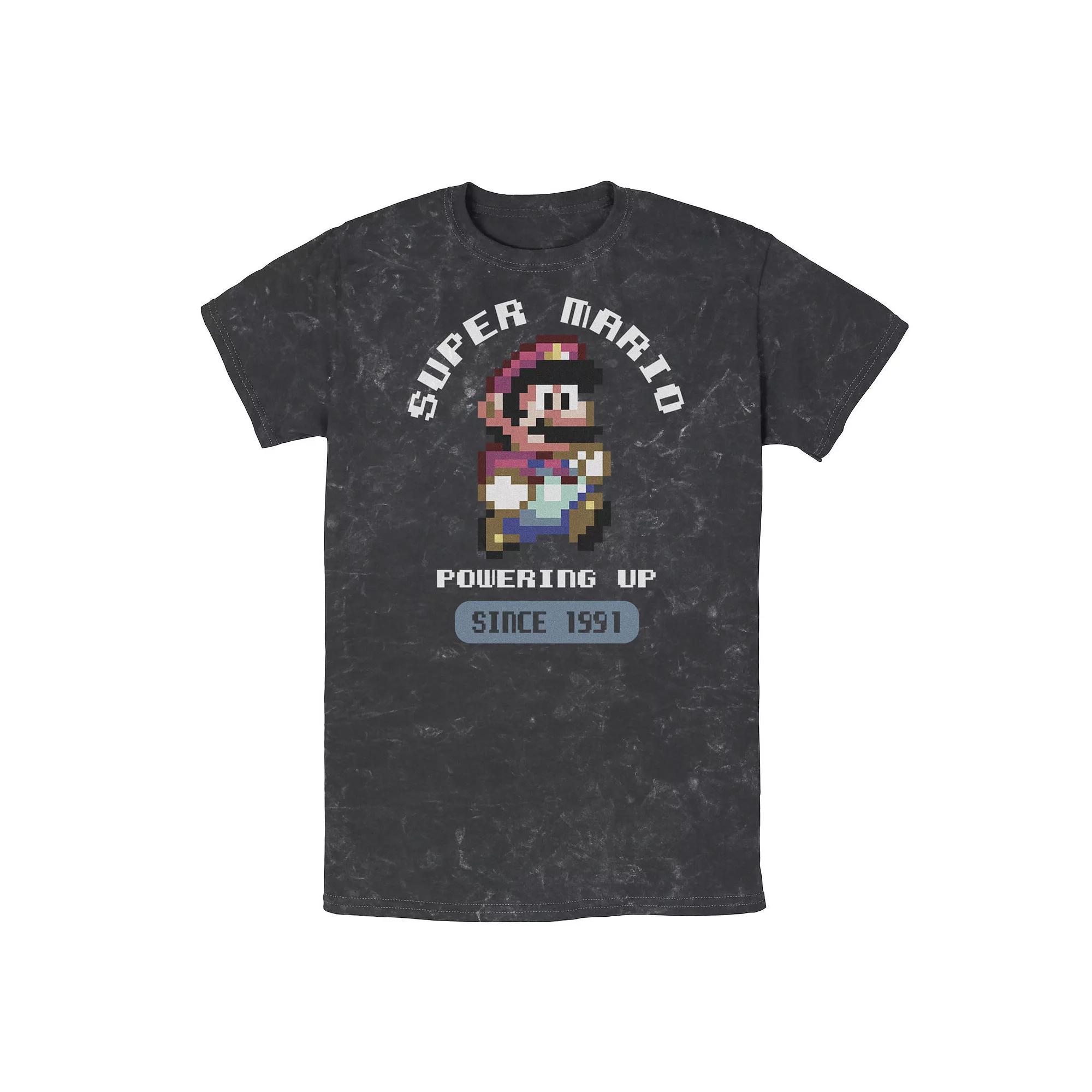 Men's Nintendo Super Mario Powering Up Since 1991 Pixel Crop Tee, Size: Large, Black Product Image