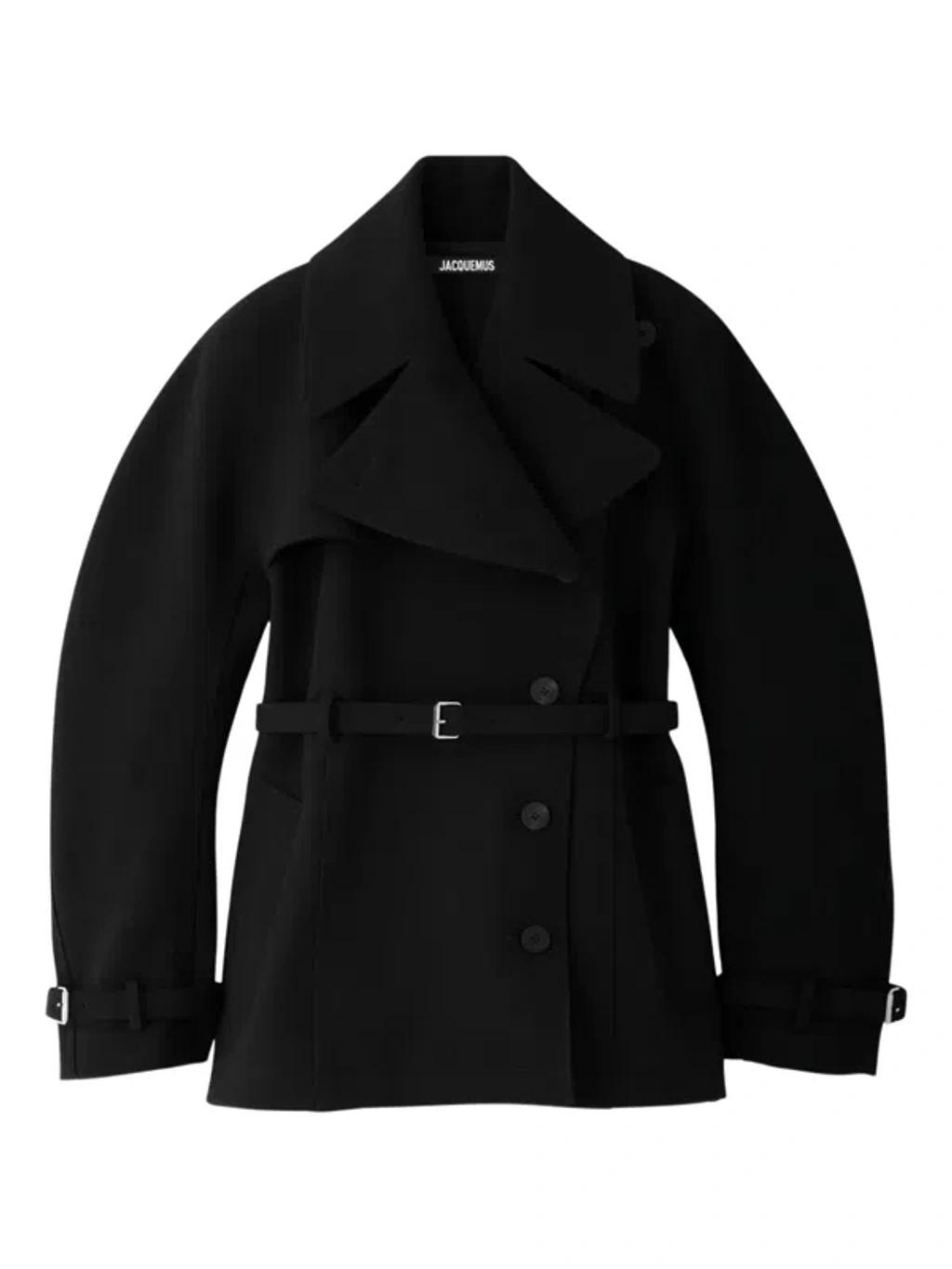 JACQUEMUS Womens Black Ovalo Court Belted Stetch-woven Trench Coat Product Image