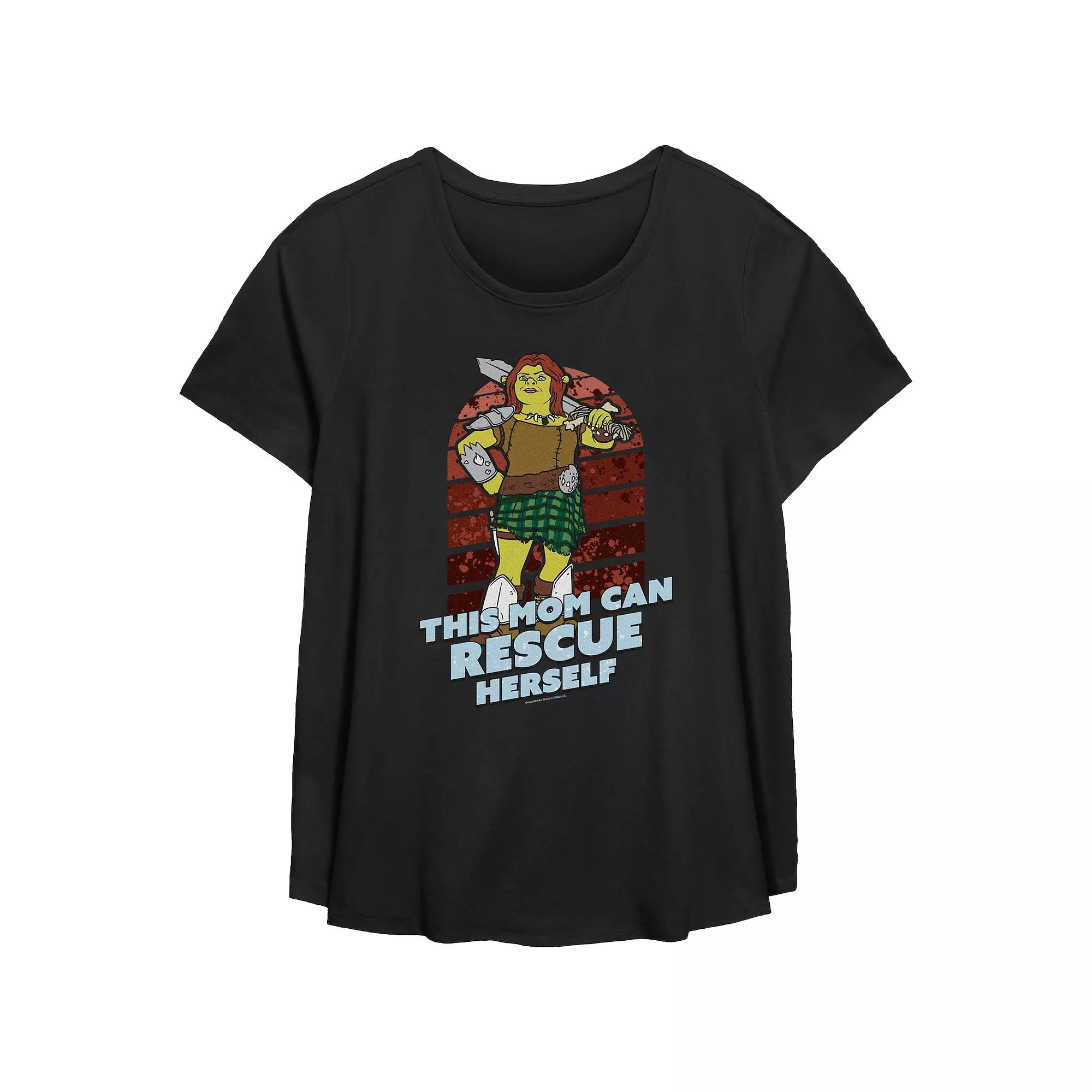Plus Size Shrek This Mom Can Rescue Herself Scoop Hem Flowy Graphic Tee, Women's, Size: 2XL, Black Product Image