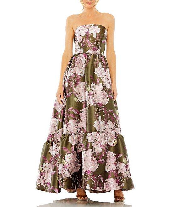 Mac Duggal Strapless Bottom Ruffle Floral Gown Product Image