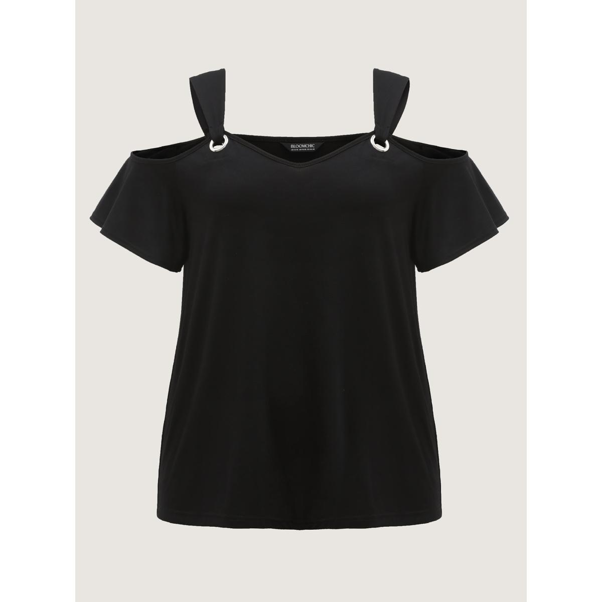 Plus Size Off-Shoulder Loop Detail T-Shirt Black Women Timeless Non Heart neckline Elegant T-shirts BloomChic 26/4X Product Image