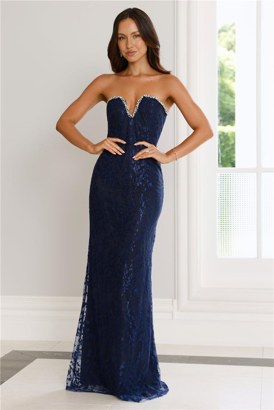 Wedded Wonders Strapless Maxi Dress Navy Product Image