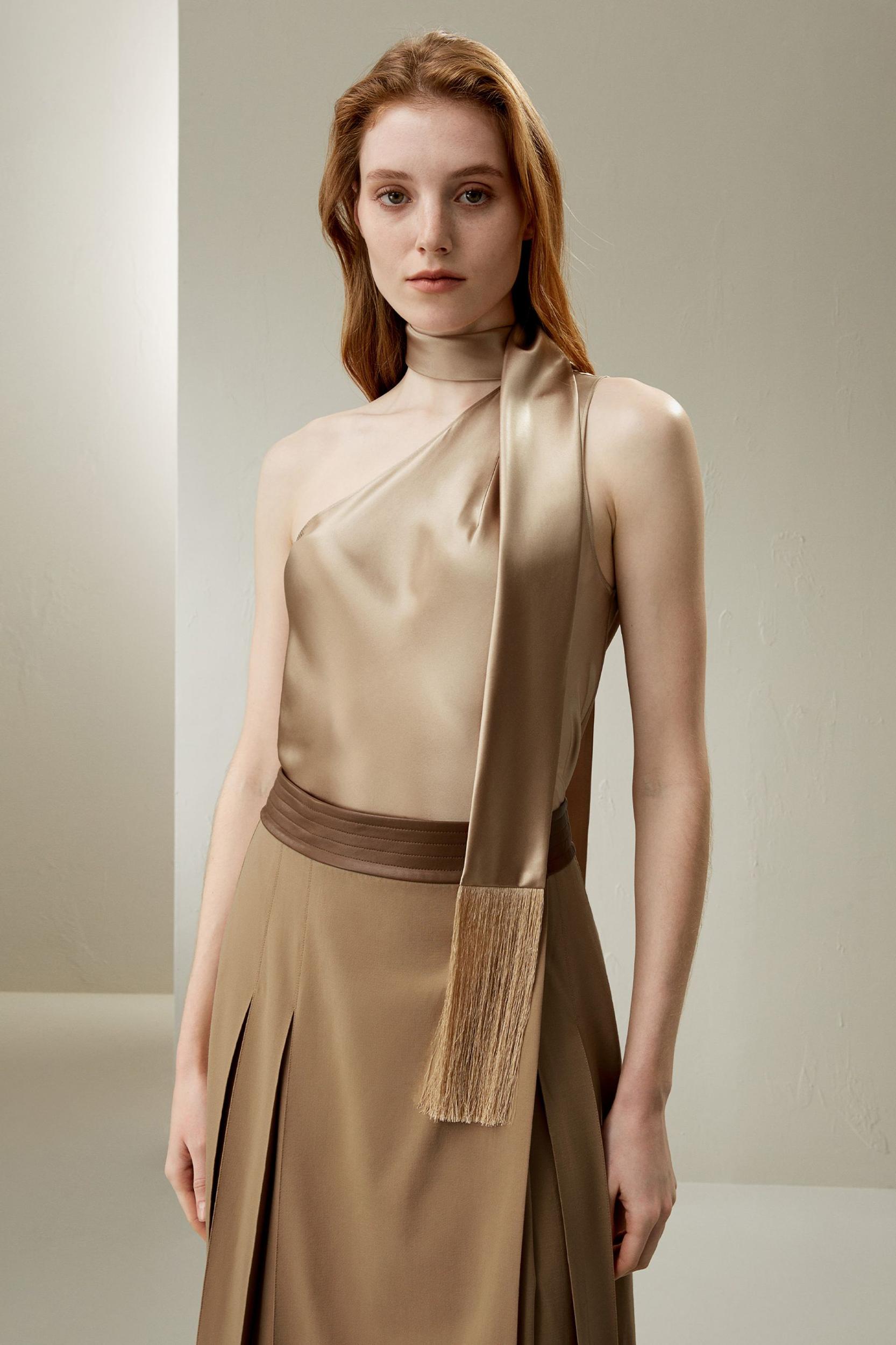 One-Shoulder Evening Watershine Silk Top Product Image