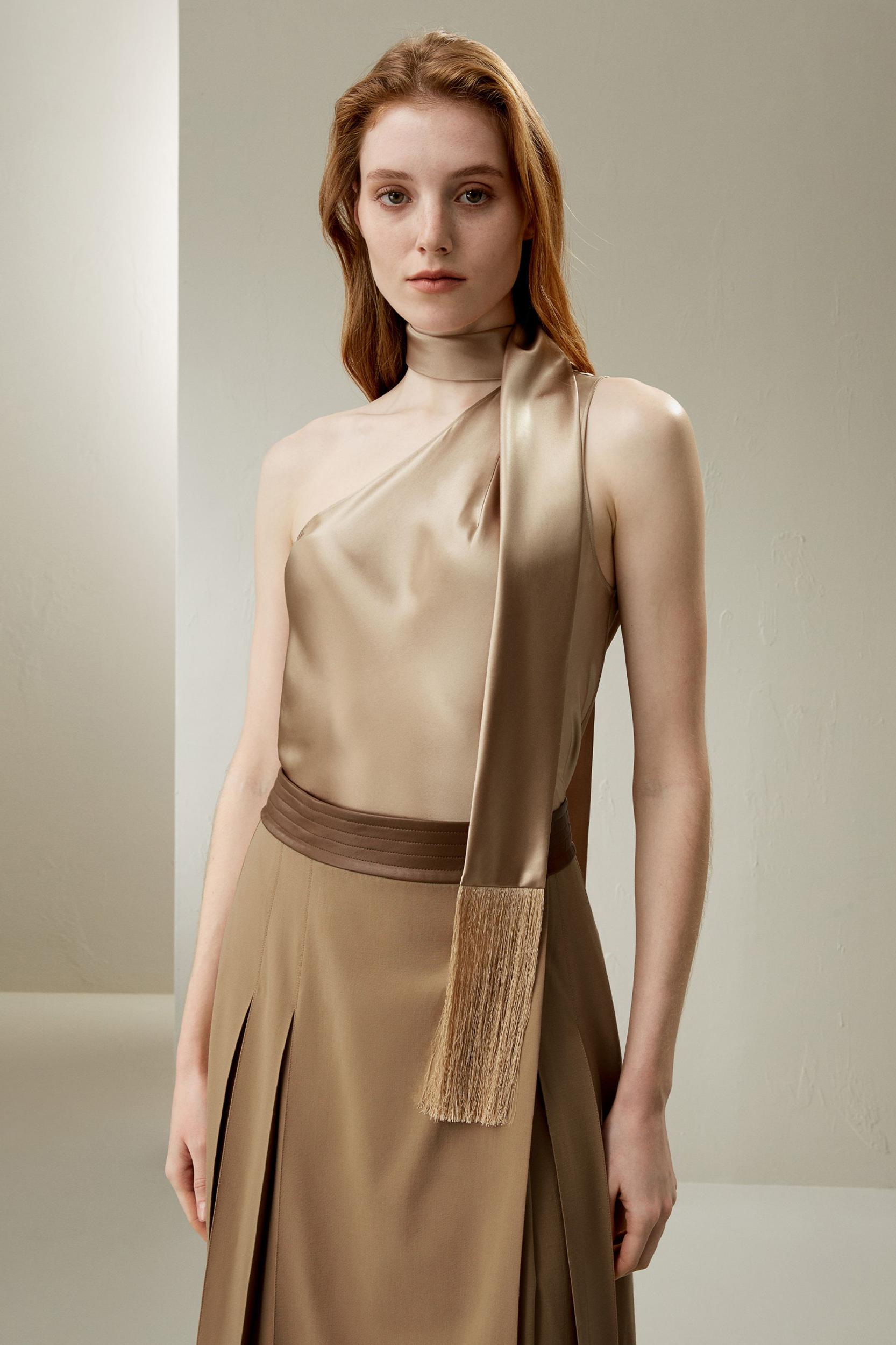 One-Shoulder Evening Watershine Silk Top Product Image