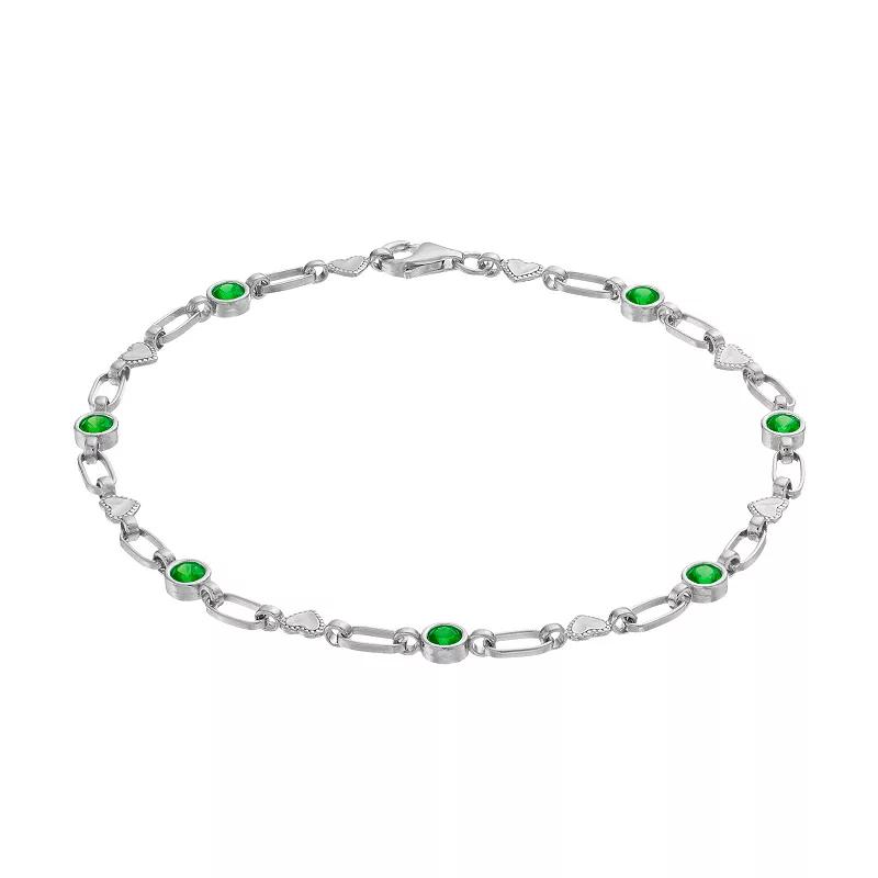 Kristen Kesho Sterling Silver Lab-Created Emerald Heart Link Bracelet, Women's,  Product Image