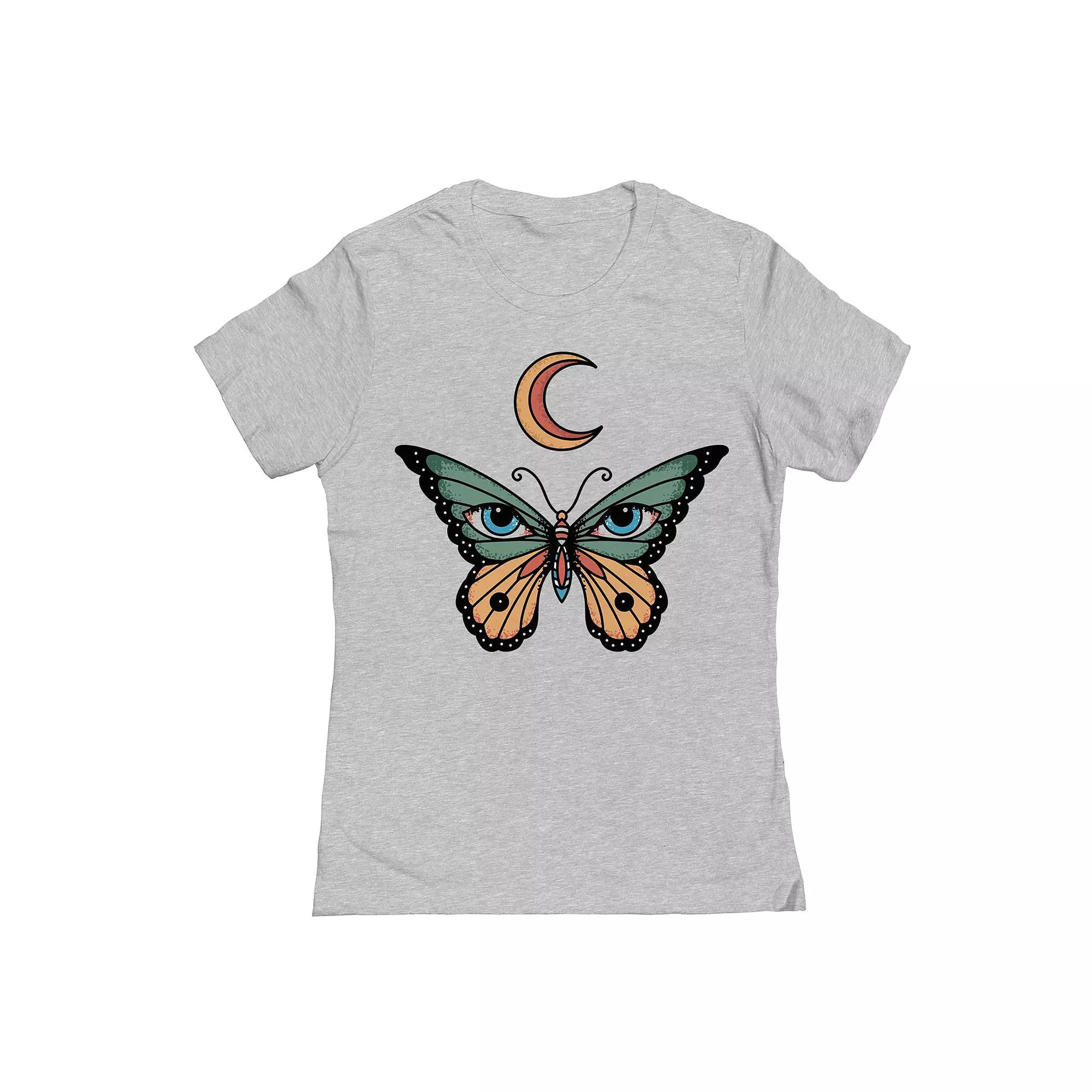 Junior's Butterfly Crescent Womens Graphic Tee, Girl's, Size: XL, Sport Gray Product Image