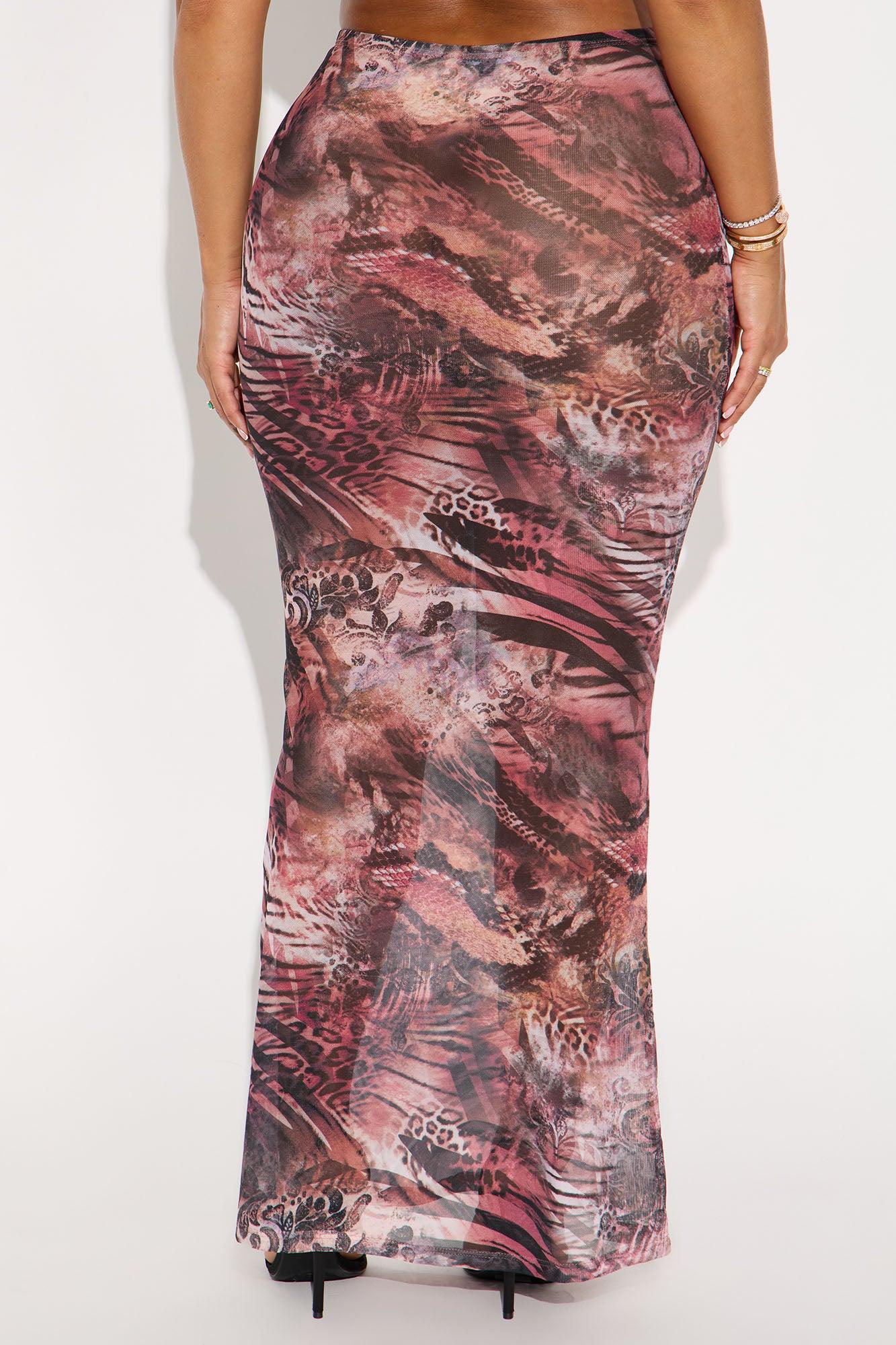 Layla Sheer Animal Print Mesh Maxi Skirt - Brown/combo Female Product Image