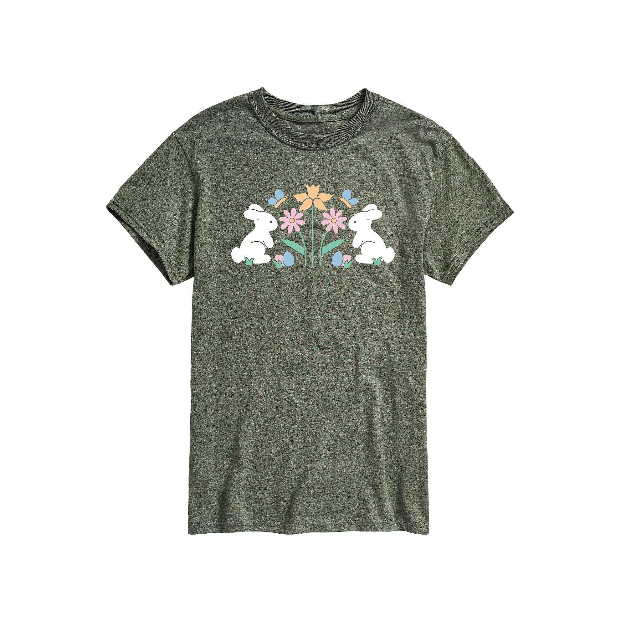 Men's Stencil Bunnies with Flowers Graphic Tee,  Product Image
