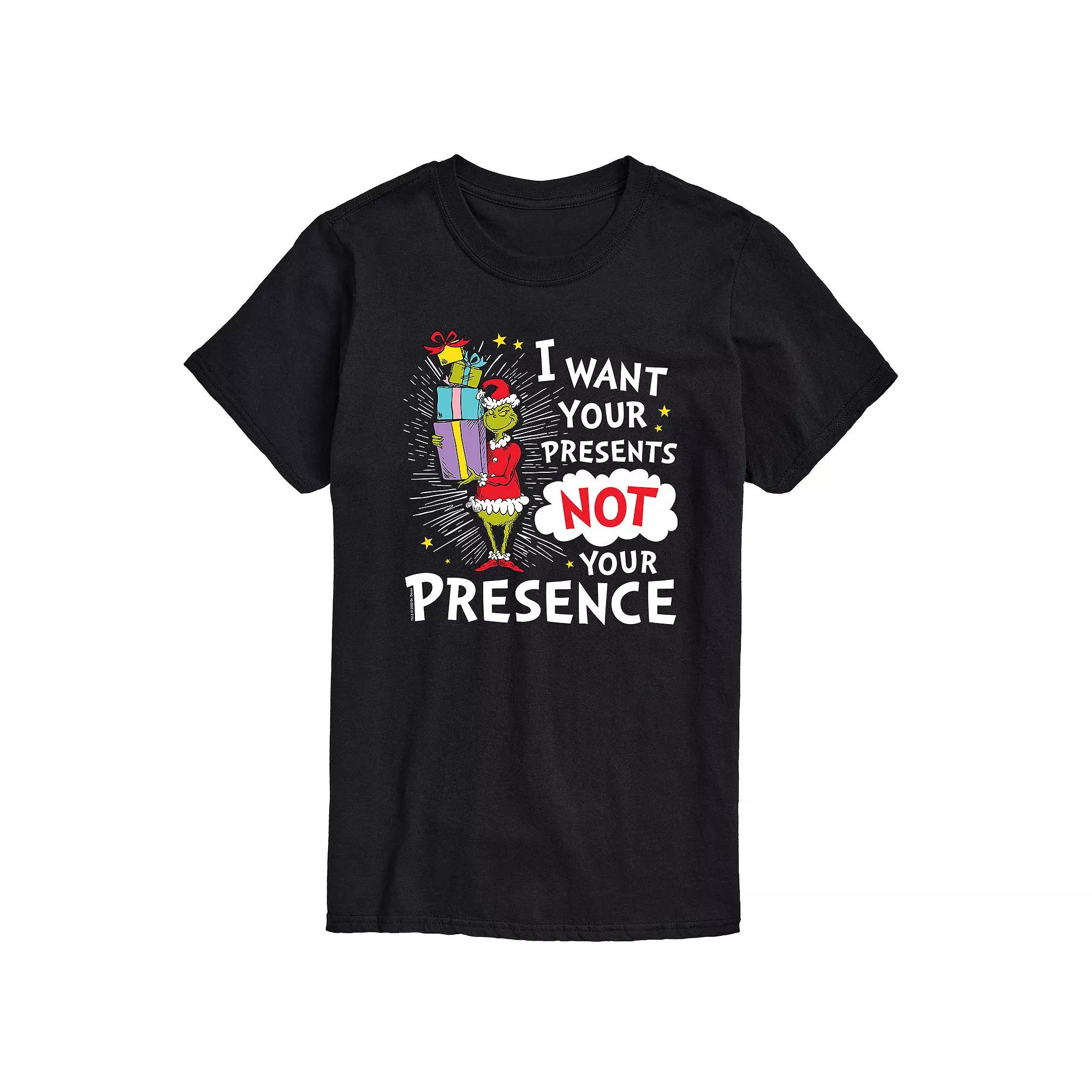 Men's Dr. Seuss Grinch I Want Your Presents Not Presence Tee,  Product Image
