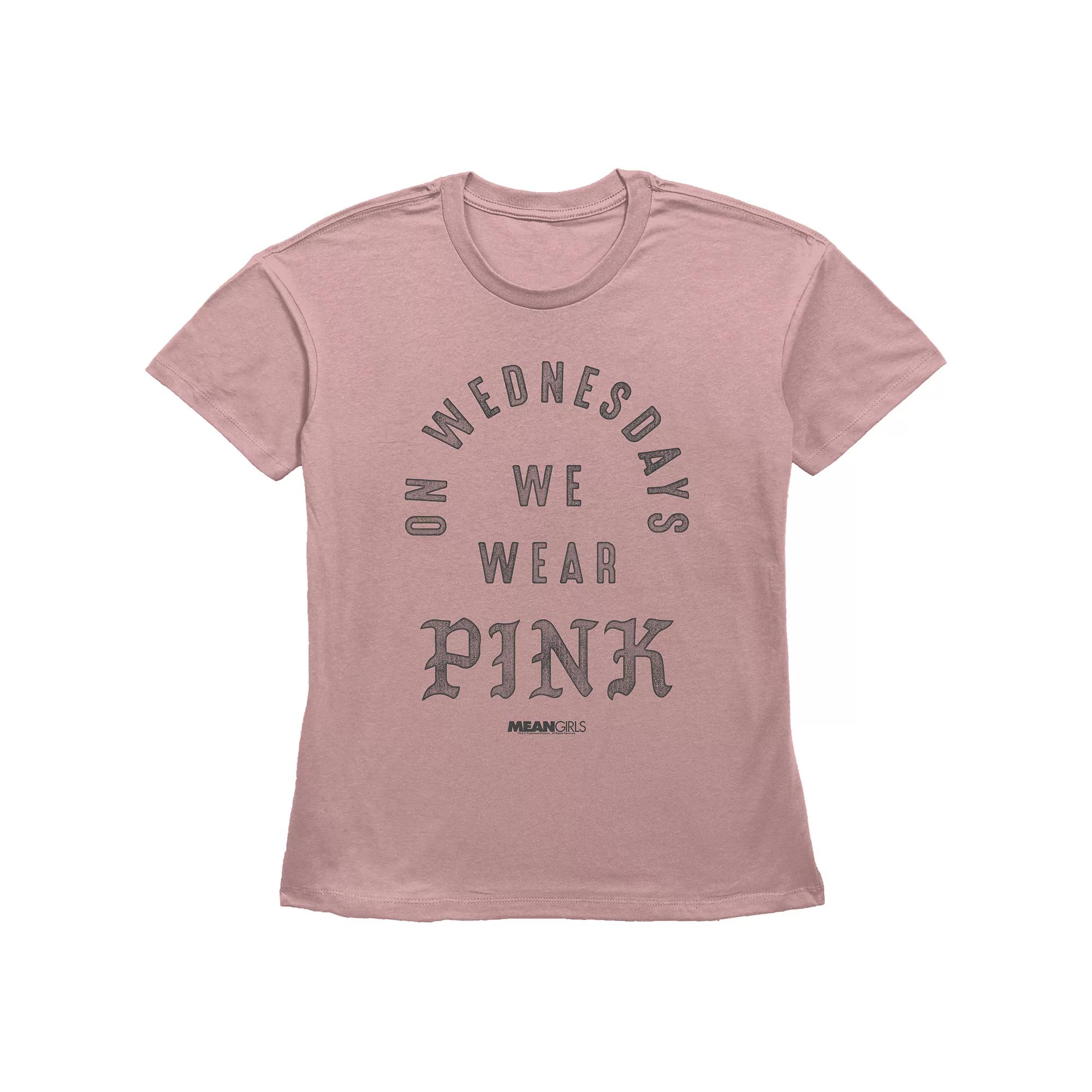 Women's Mean Girls On Wednesdays We Wear Pink Basic Fit Graphic Tee, Girl's,  Product Image