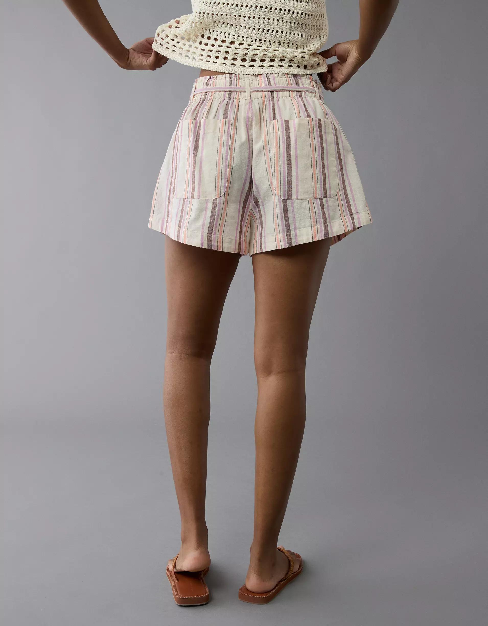 AE Sunchaser Knit High-Waisted Linen-Blend Striped Short Product Image