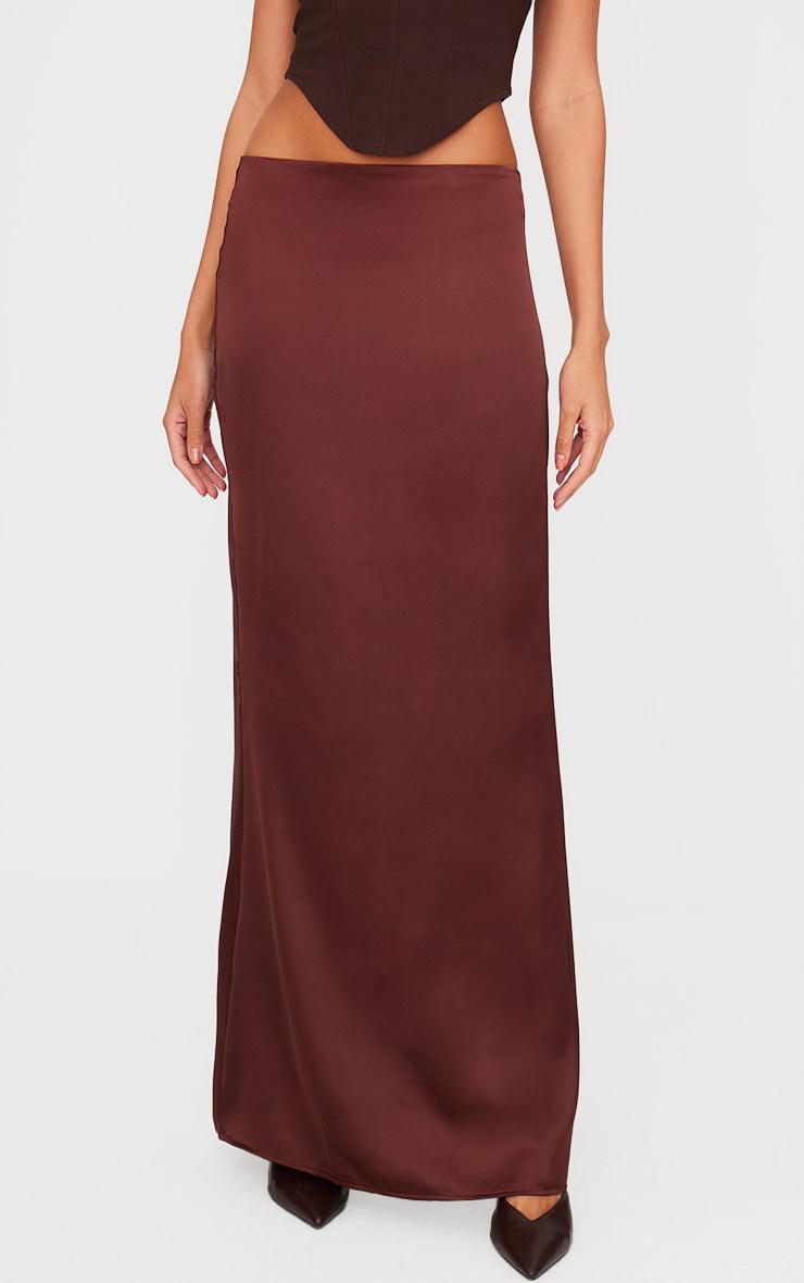 Dark Chocolate Satin Low Rise Maxi Skirt Product Image
