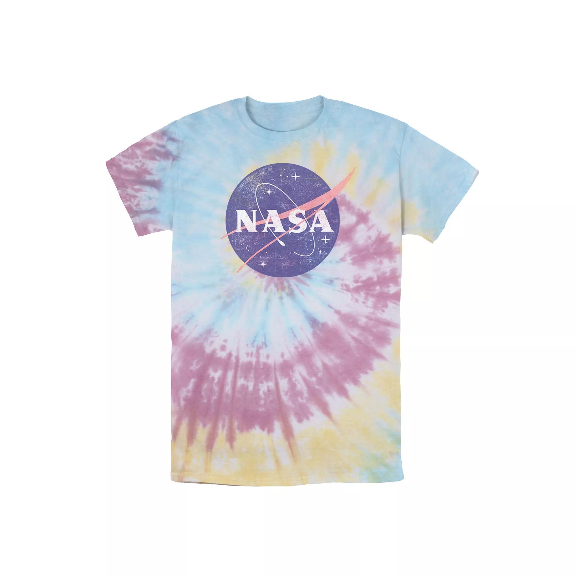 Men's NASA Distressed Simple Logo Wash Tee, Size: Small, Blue Pink Light Yellow Product Image
