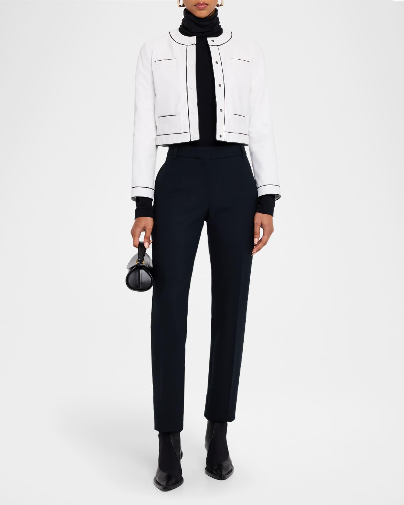 Cropped Contrast-Trim Leather Jacket Product Image