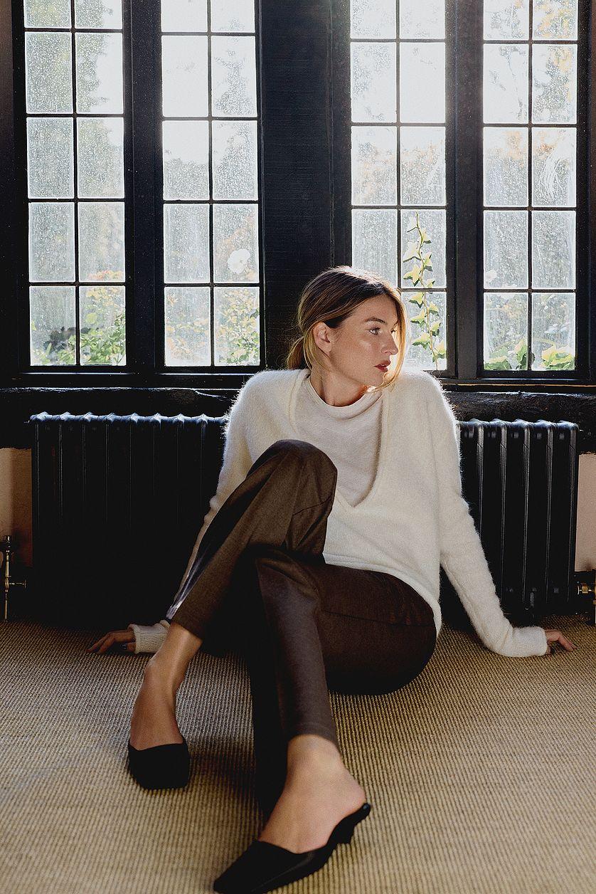 Knitted Deep V-neck Wool Blend Sweater Product Image