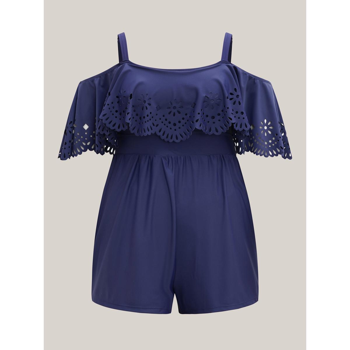 Plus Size Cold-Shoulder Cut-Out One-Piece Swimsuit Women's Swimwear Indigo Beach Laser Curve Bathing Suits High stretch One Pieces BloomChic 26/4X Product Image