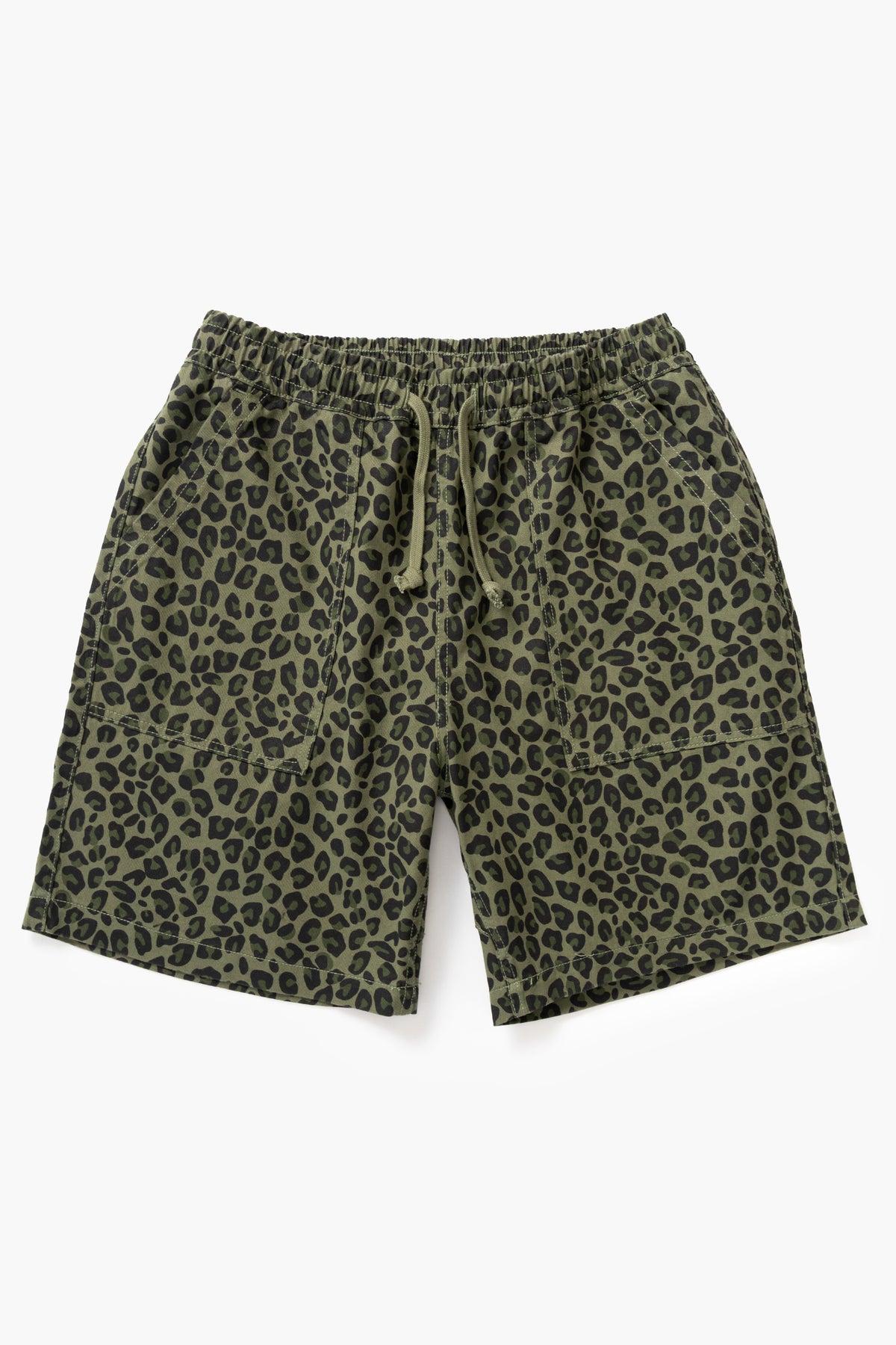 Patterned Chef Shorts - Green Leopard Product Image