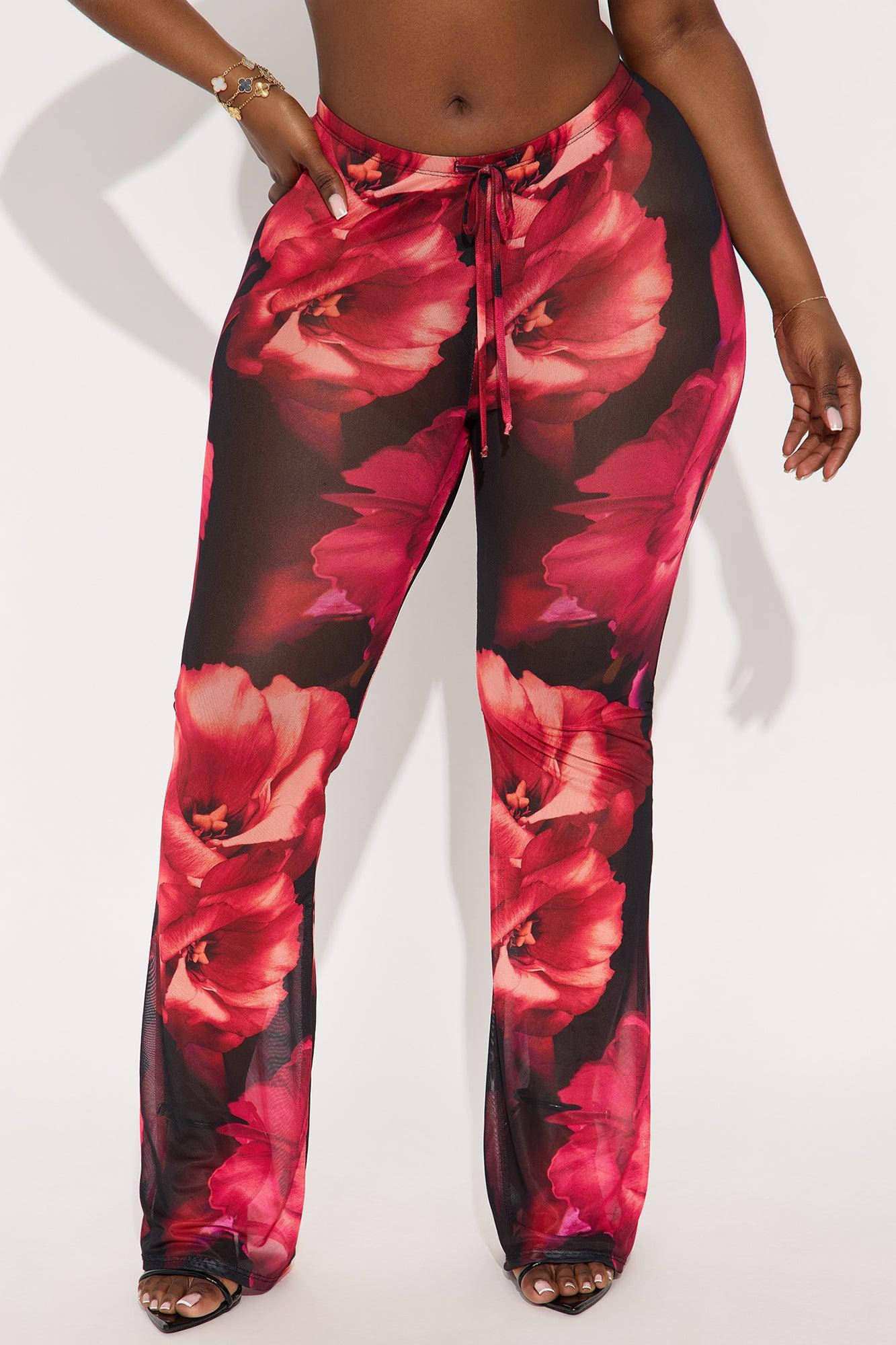 Estella Floral Mesh Flare Pant - Black/combo Product Image