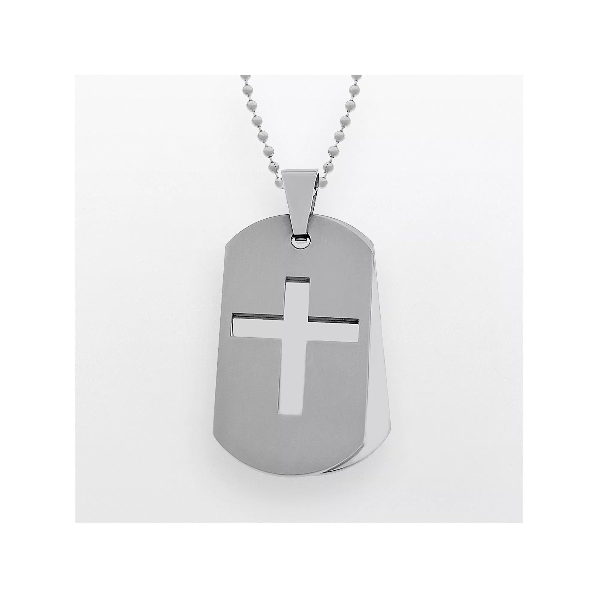 LYNX Stainless Steel Cross Dog Tag - Men, Men's, Silver Product Image