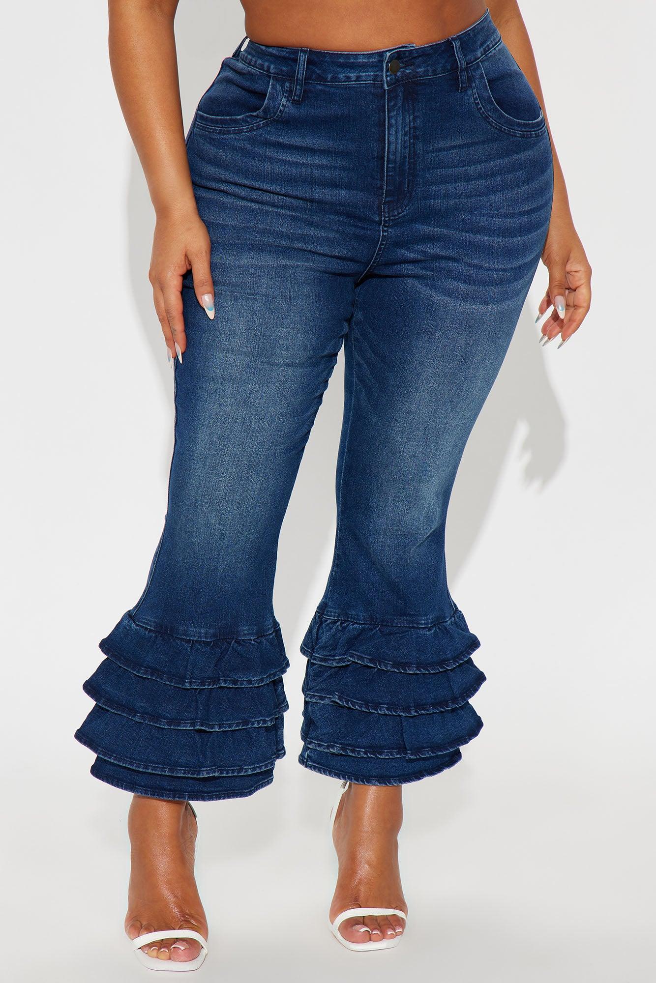 Gloria Ruffled Denim Capri Jeans - Dark Wash Female Product Image