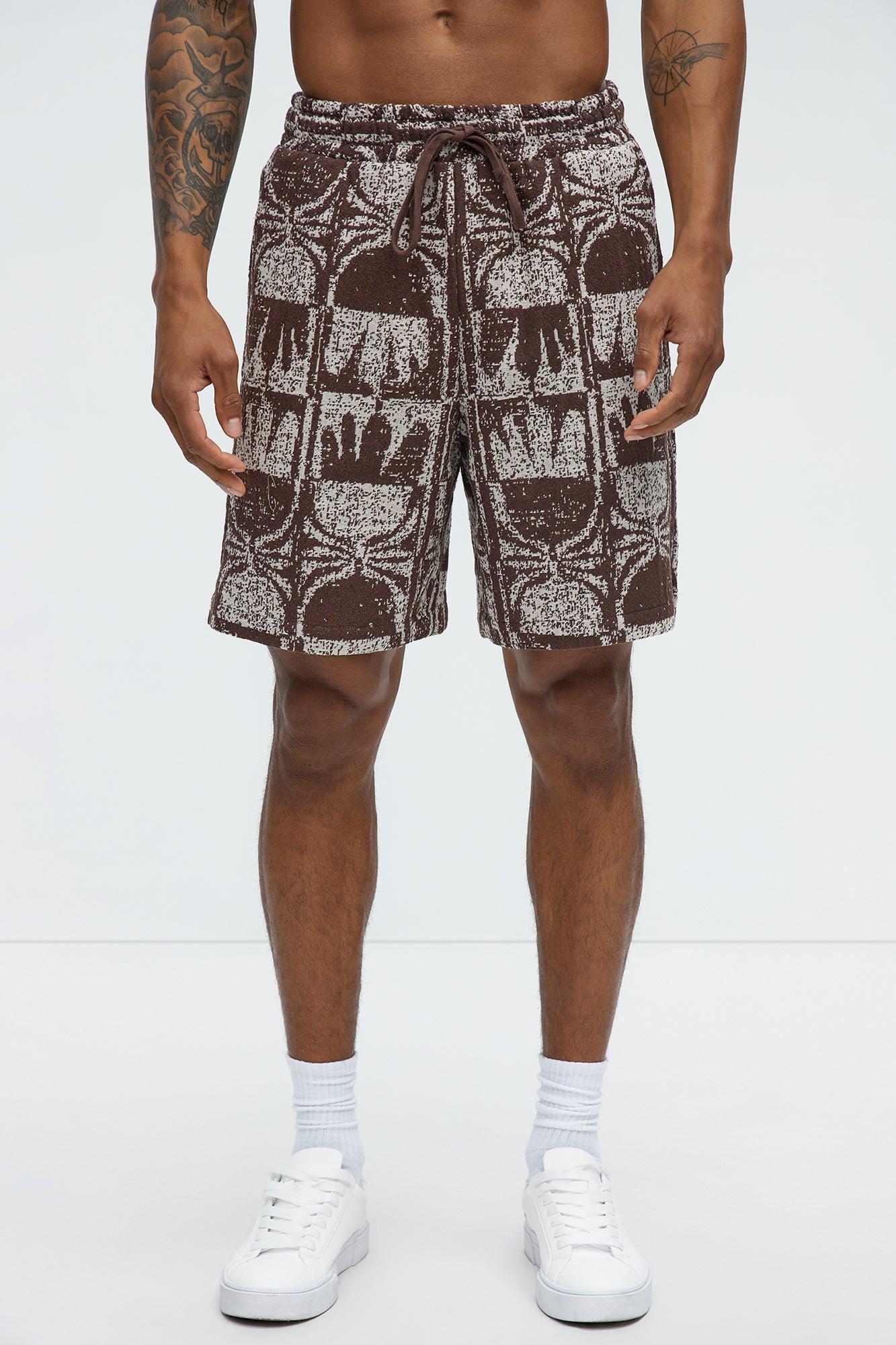 Tribal Pattern Relaxed Shorts - Brown/combo Product Image