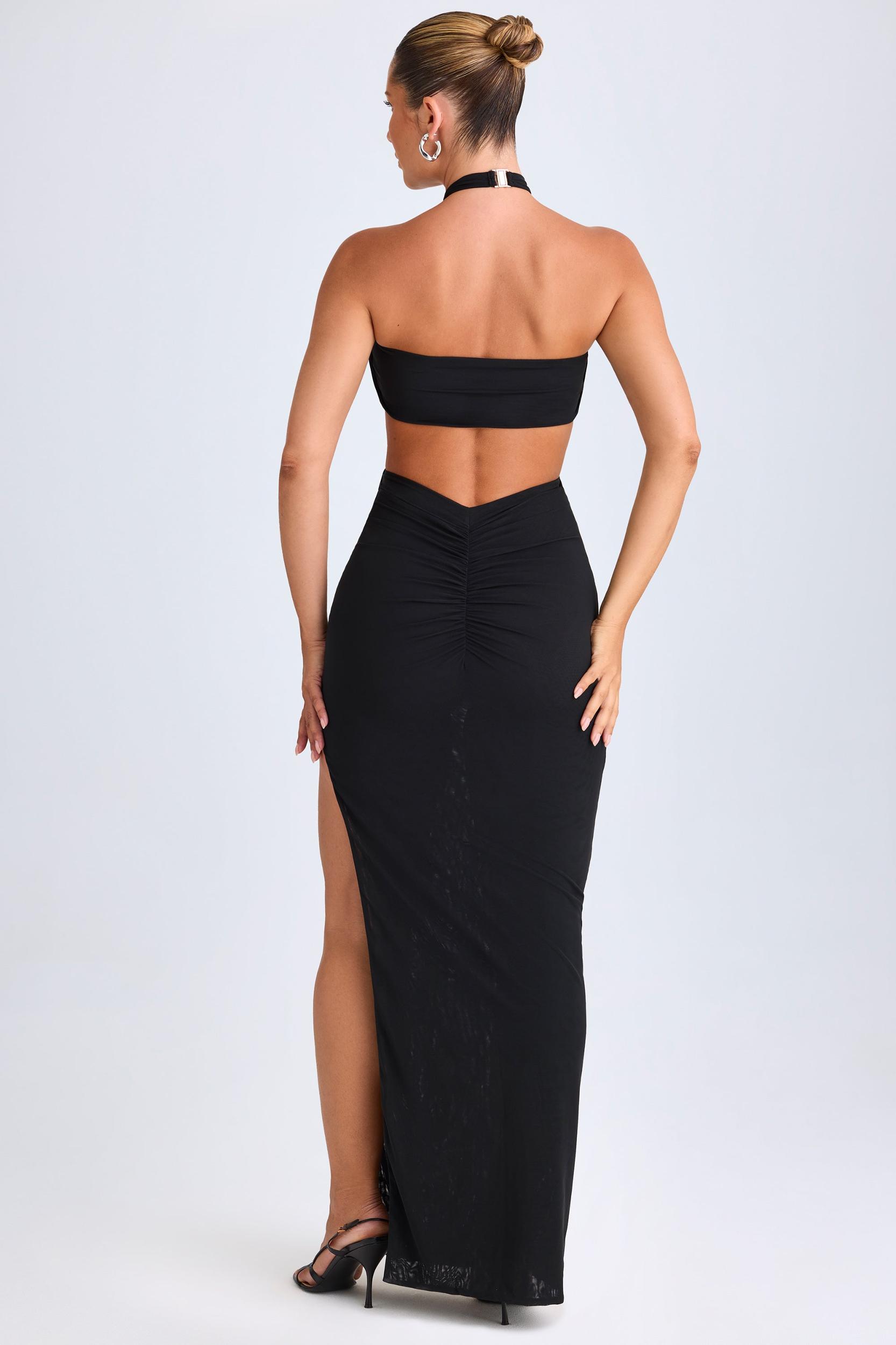 Hardware Detail Cut-Out Halterneck Maxi Dress in Black Product Image