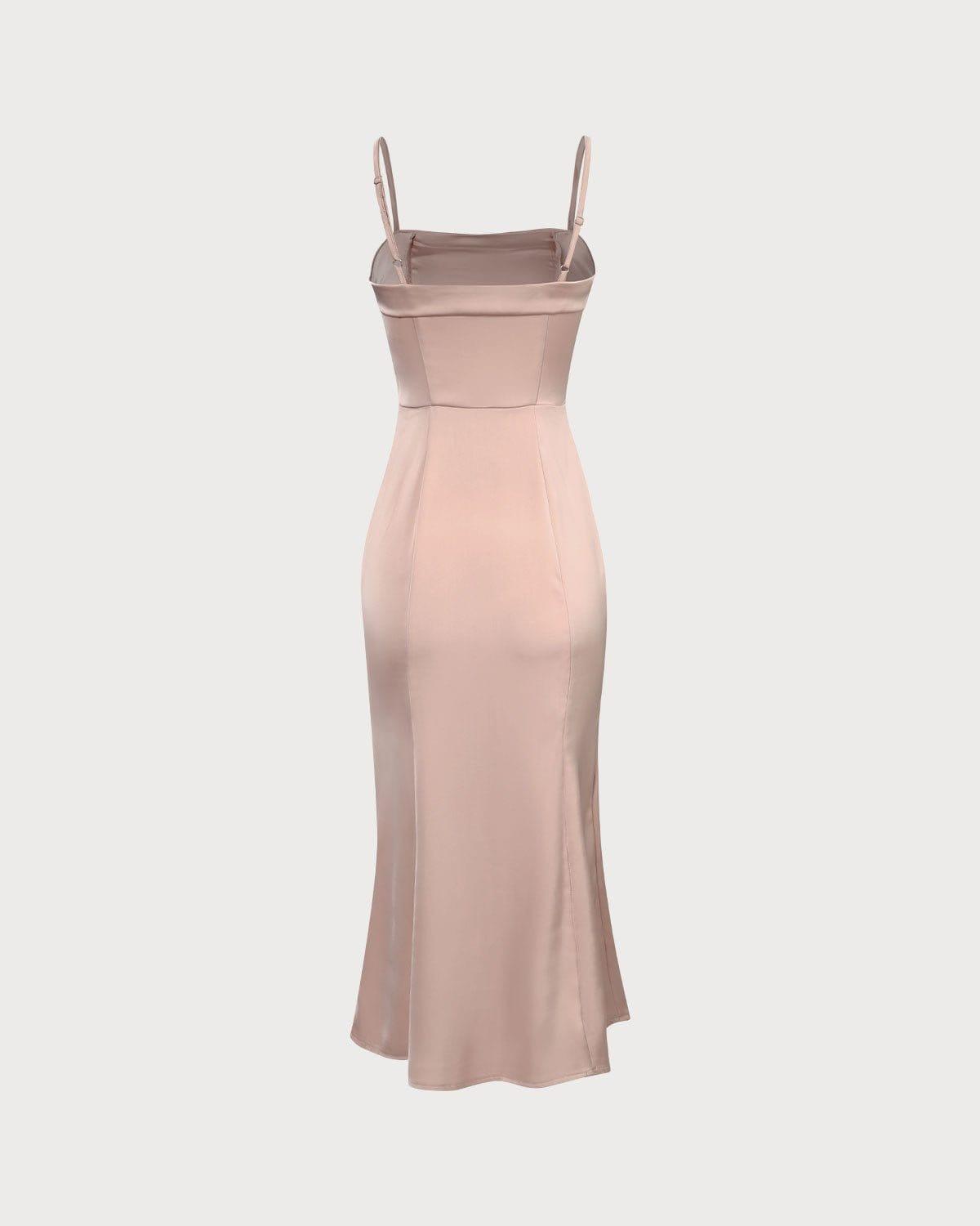 The Pink Bodycon Satin Cami Midi Dress Product Image