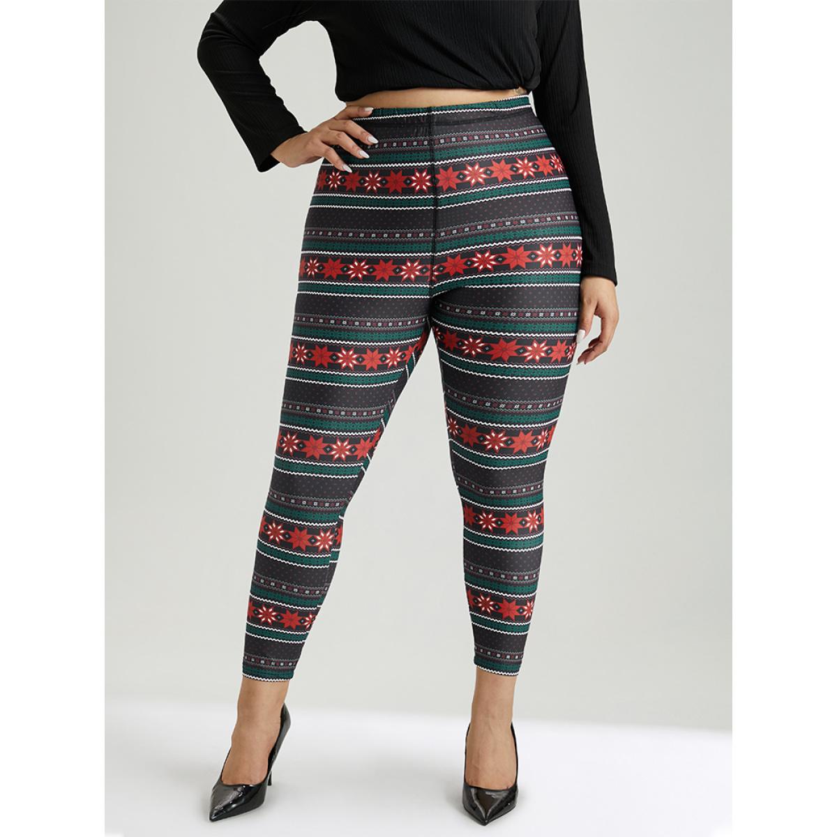 Plus Size Snowflake Striped Very Stretchy Ankle Leggings Women Black Casual High stretch Skinny High Rise Festival-Christmas Leggings BloomChic 22-24/3X Product Image