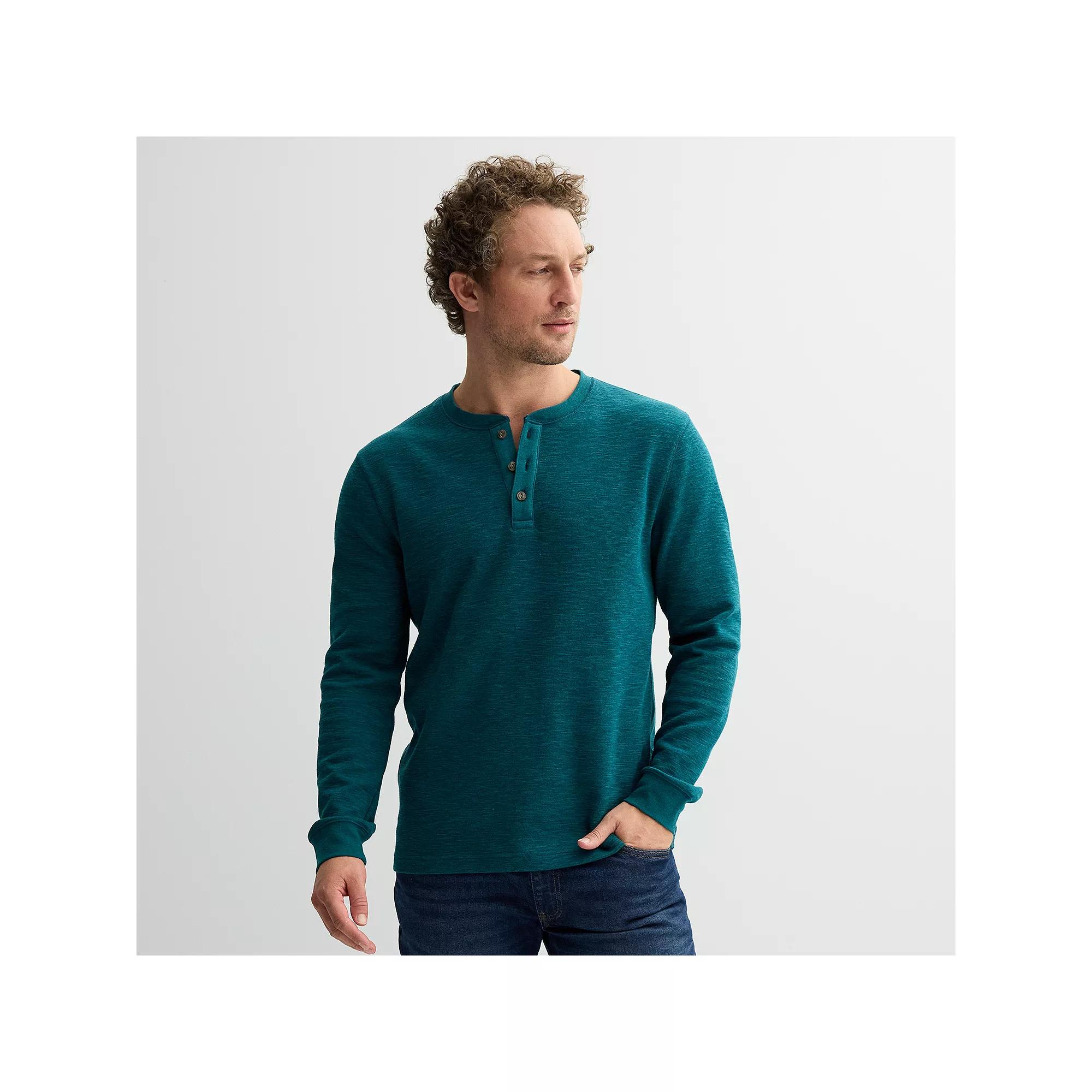 Mens Sonoma Goods For Life Long Sleeve Textured Henley Tee Dark Blue Texture Product Image
