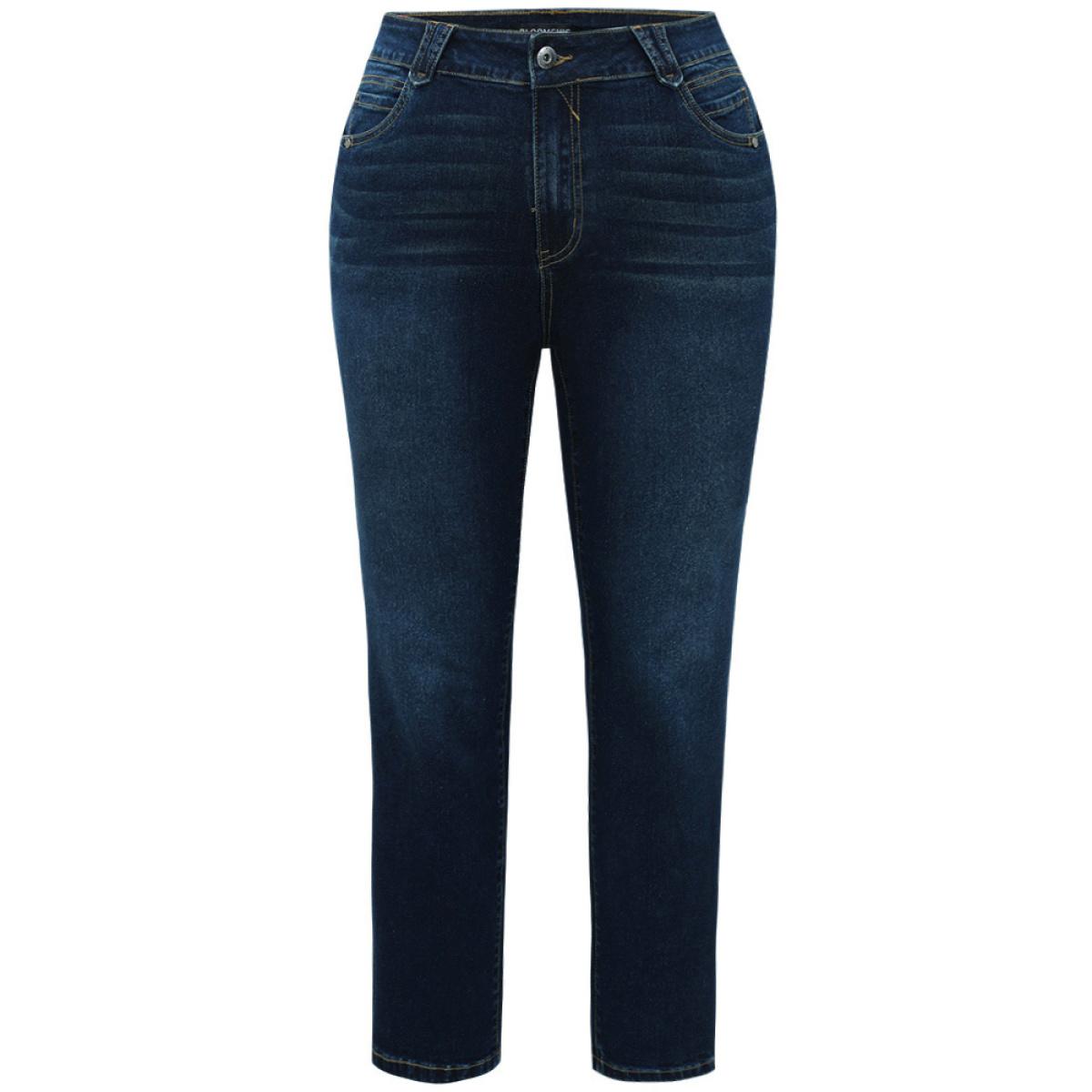 Plus Size Very Stretchy Dark Wash Zipper Fly Pocket Jeans Women Midnight Casual Plain Plain High stretch Pocket Jeans BloomChic 14/1X Product Image