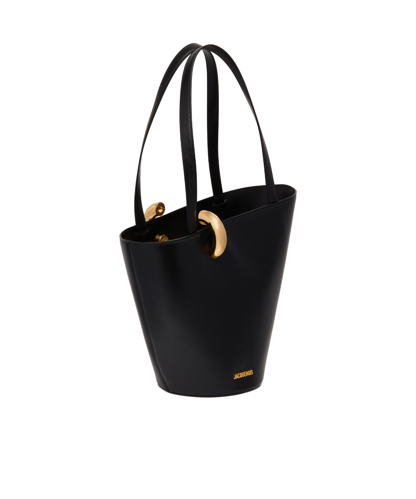 JACQUEMUS The Medium Bambola Asymmetric Leather Bucket Bag In Black 990 Product Image
