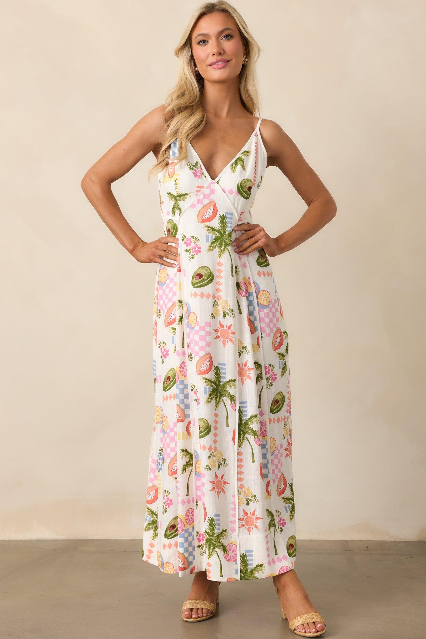 MINKPINK Gracie Ivory Fruity Floral Panel Midi Dress Product Image