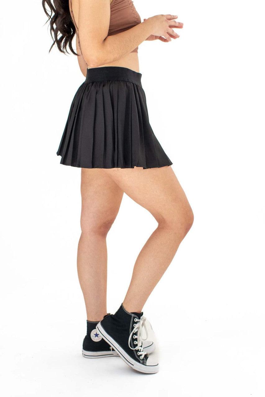 Black Stretch Pleated Skirt w/ Shorts Product Image