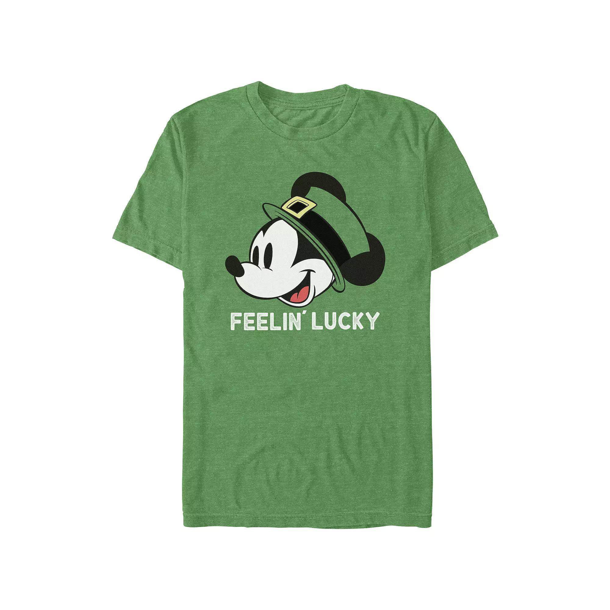 Disneys Mickey Mouse Feelin Lucky Mens Graphic Tee Kelly Grey Product Image