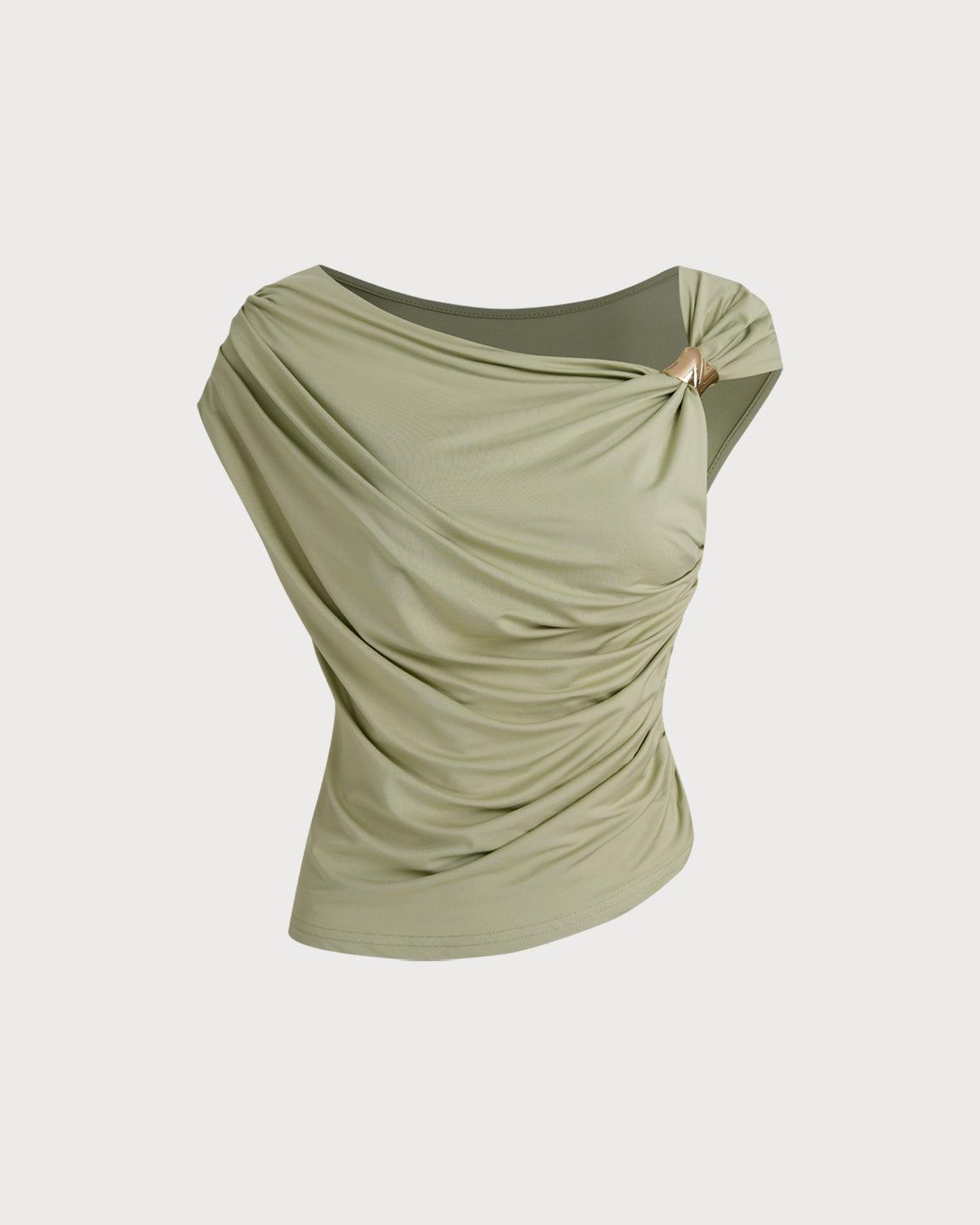 Green Cowl Neck Ruched Tee Product Image