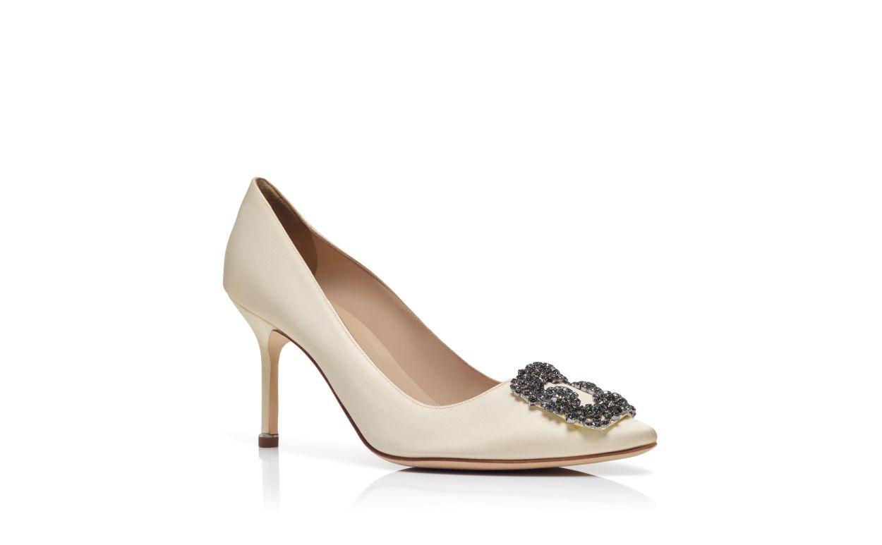 HANGISI 90 White Satin Jewel Buckle Pumps Product Image